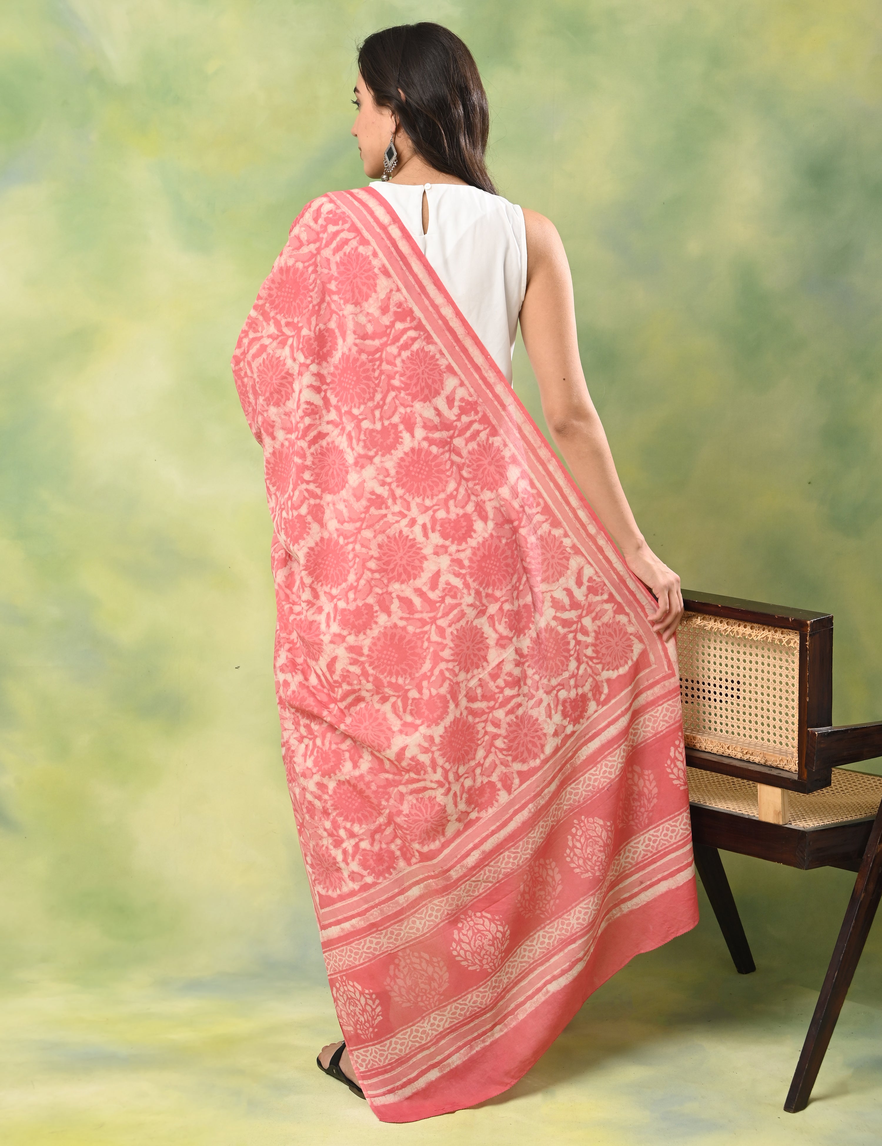 Pushkarini Pink Block Print Dupatta
