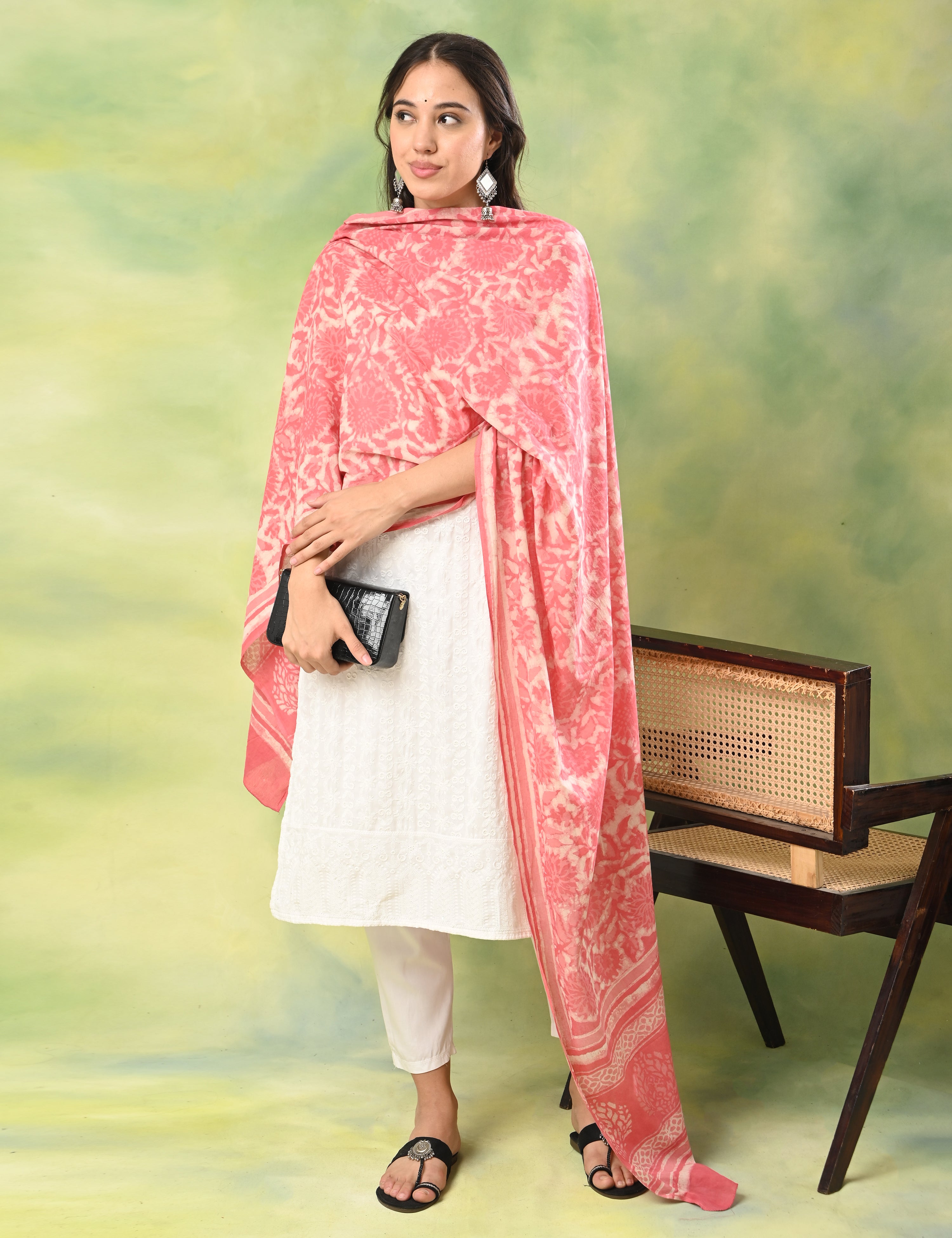Pushkarini Pink Block Print Dupatta