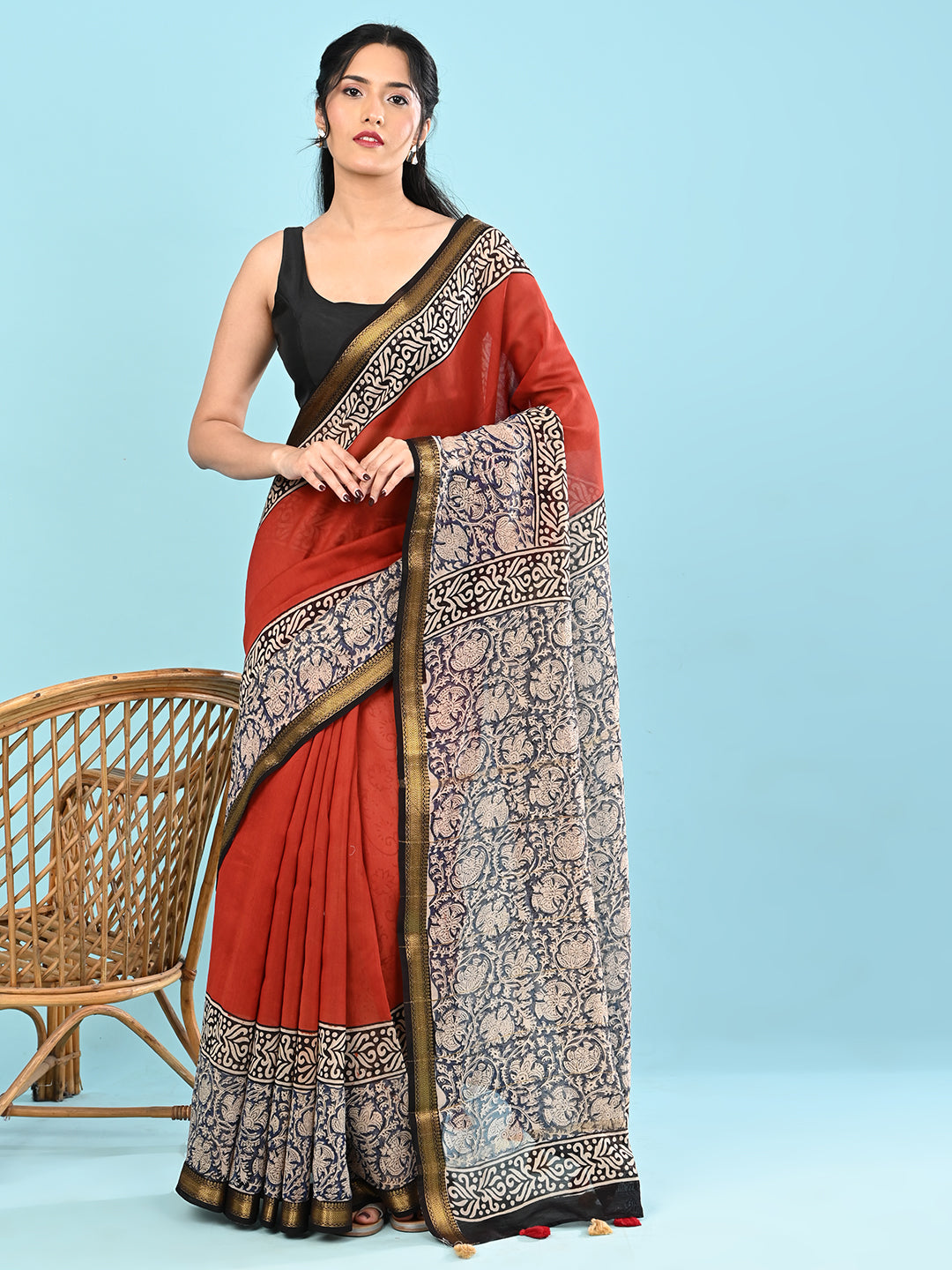 Pushpavali Maroon Block Print Saree