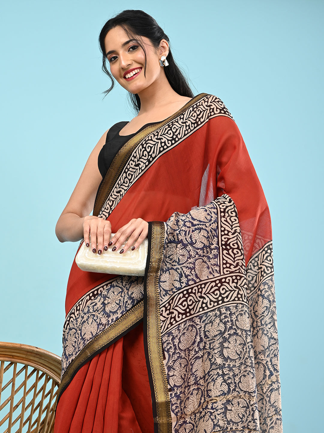 Pushpavali Maroon Block Print Saree