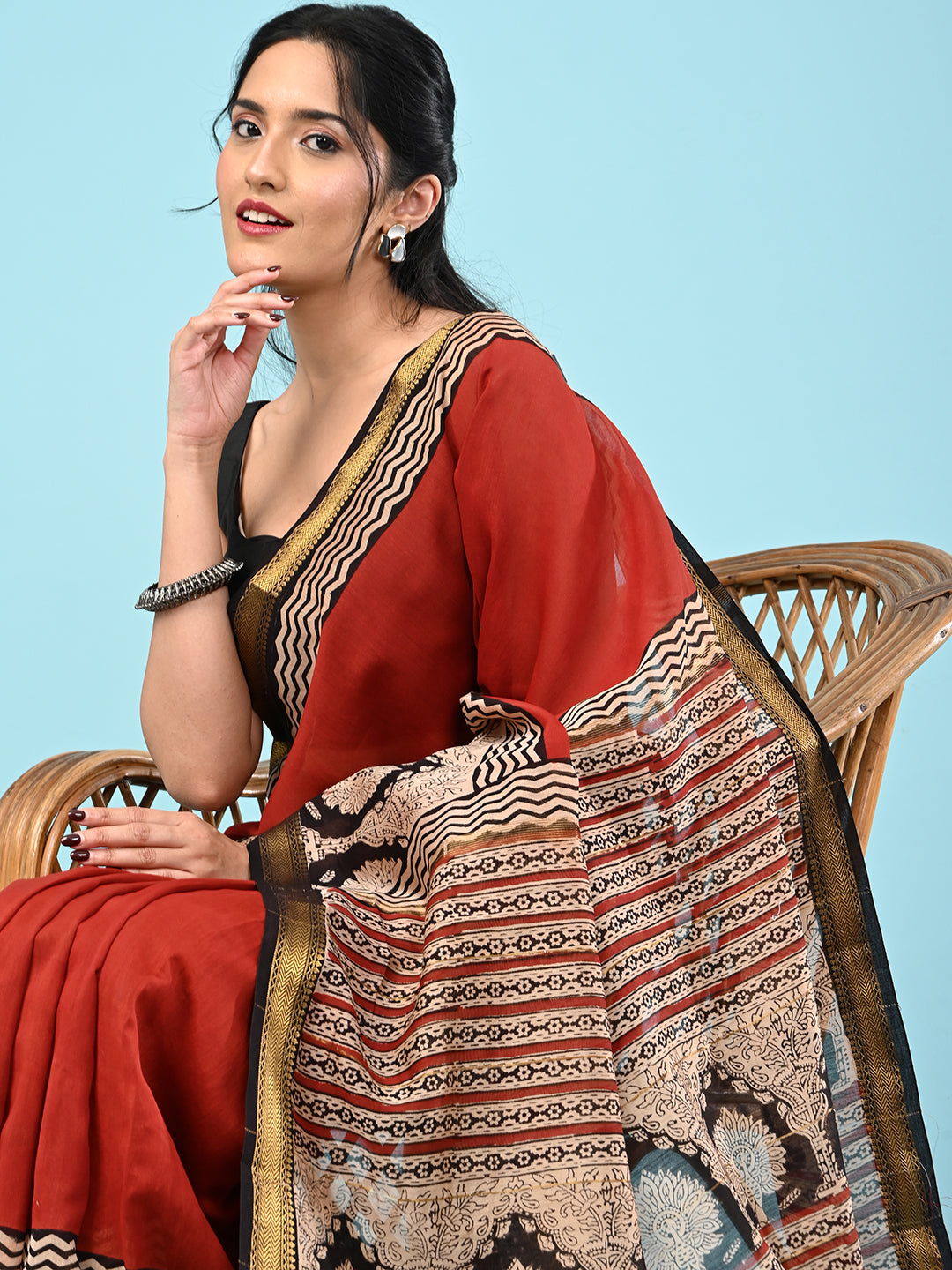 Pushpavali Red Block Print Saree