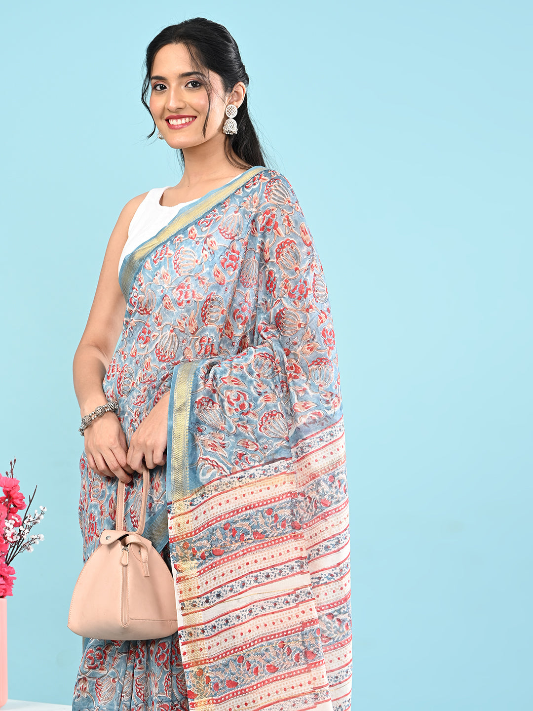 Marupushpa Blue Block Print Saree