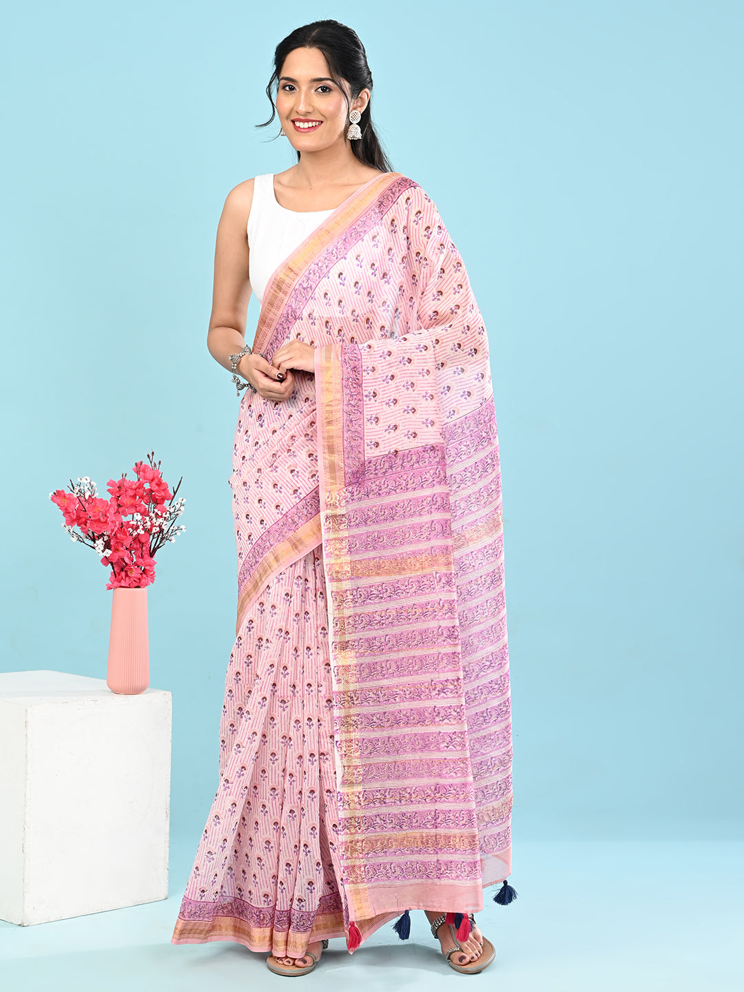 Marupushpa Lilac Block Print Saree