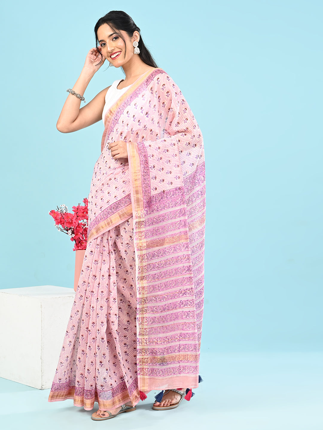 Marupushpa Lilac Block Print Saree