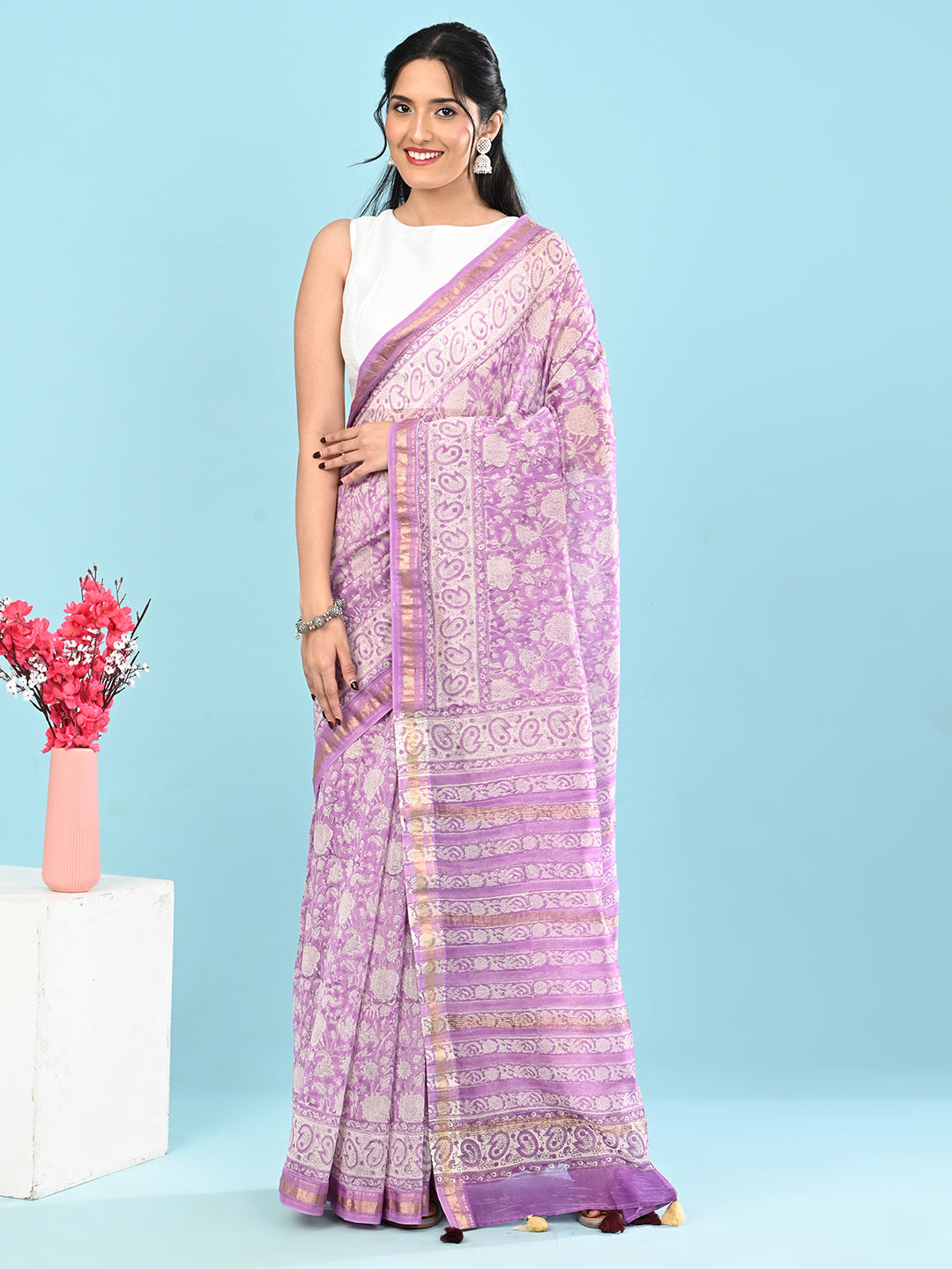Marupushpa Purple Block Print Saree