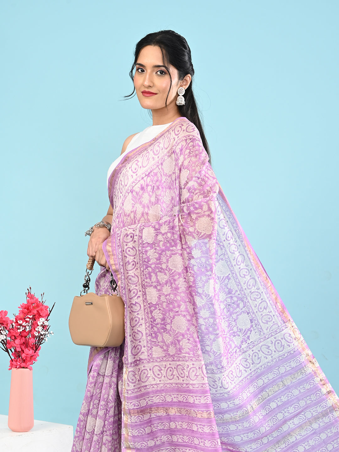 Marupushpa Purple Block Print Saree