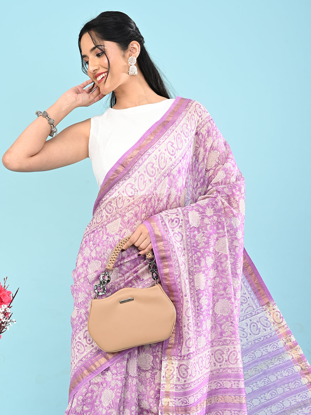 Marupushpa Purple Block Print Saree