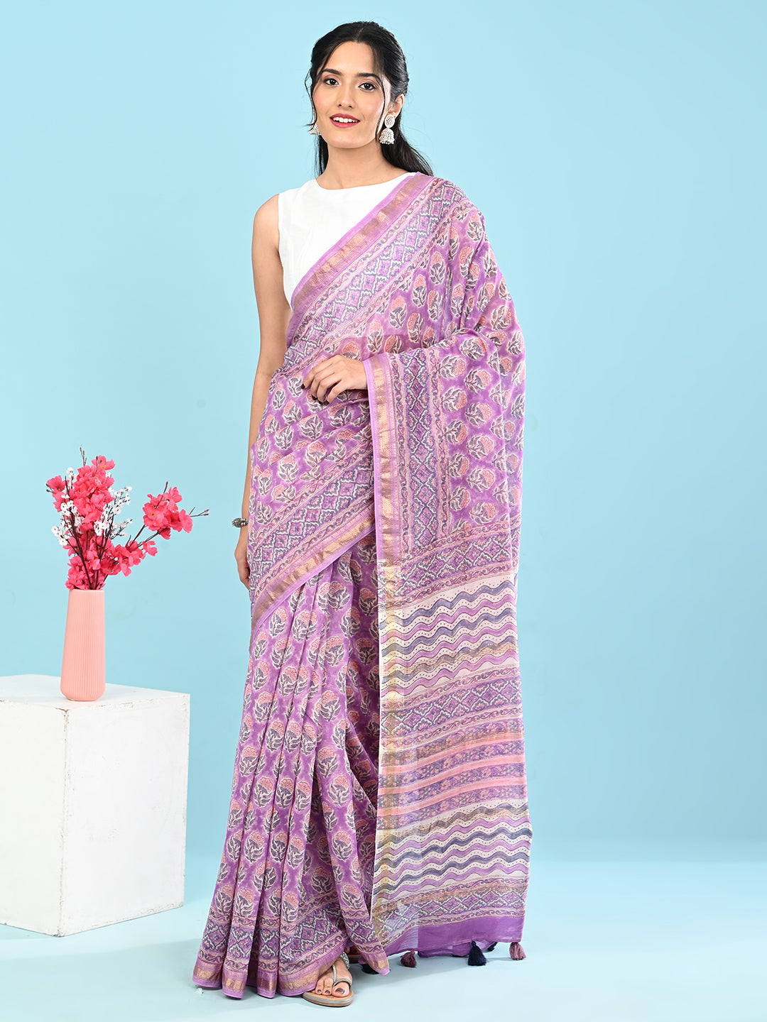 Marupushpa Purple Block Print Saree