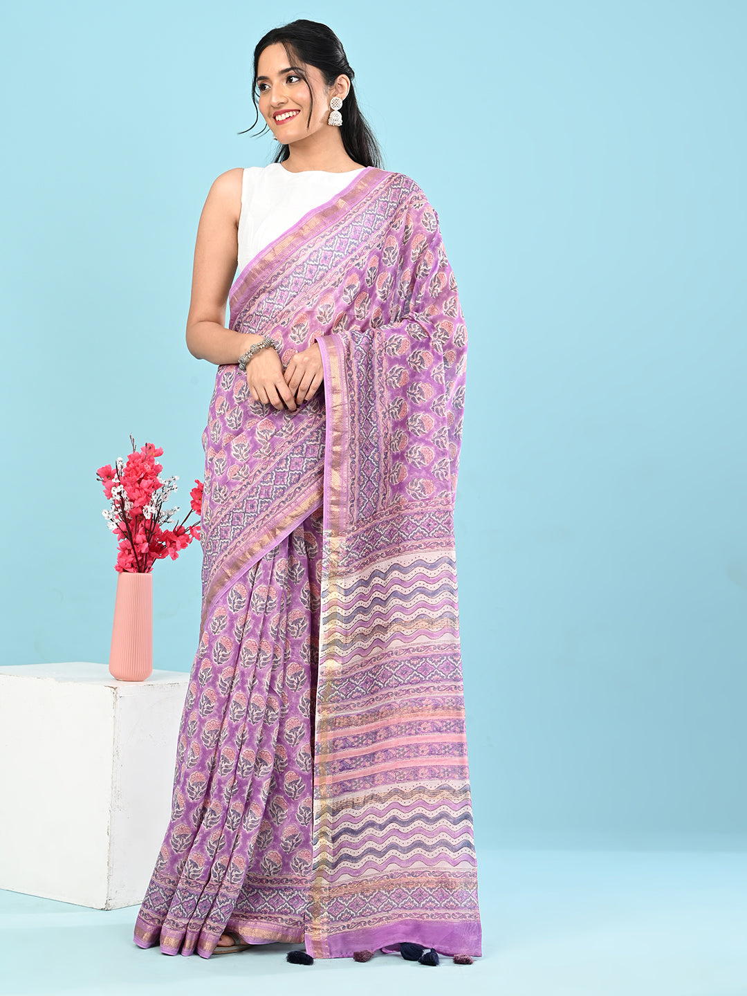 Marupushpa Purple Block Print Saree