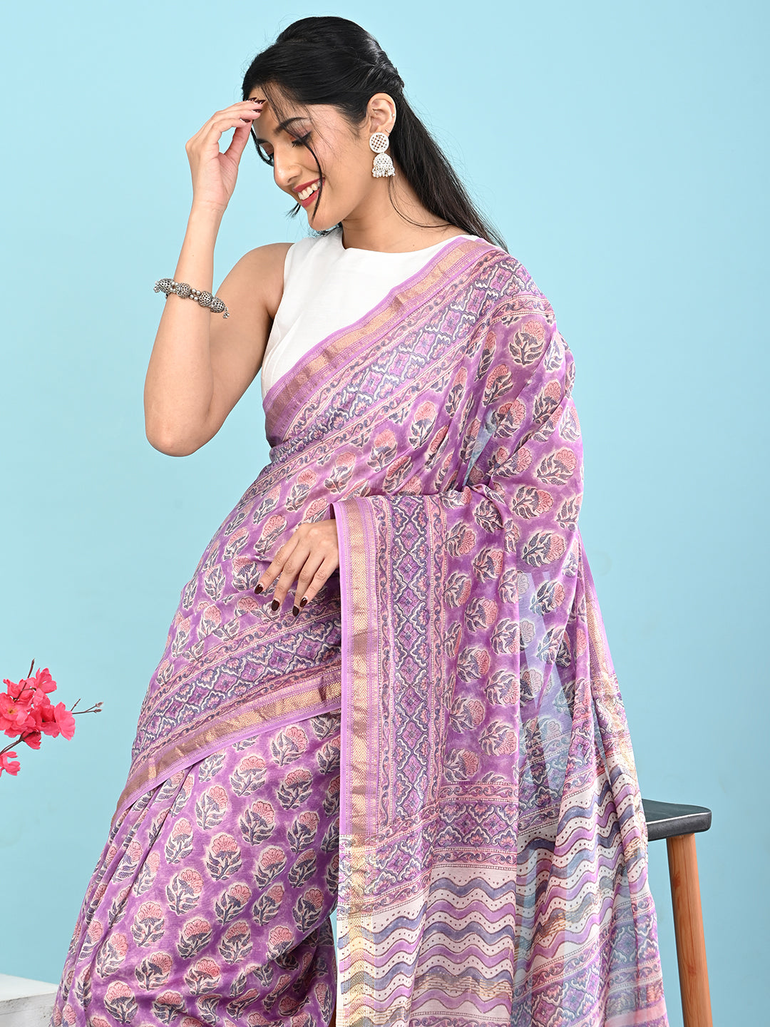 Marupushpa Purple Block Print Saree