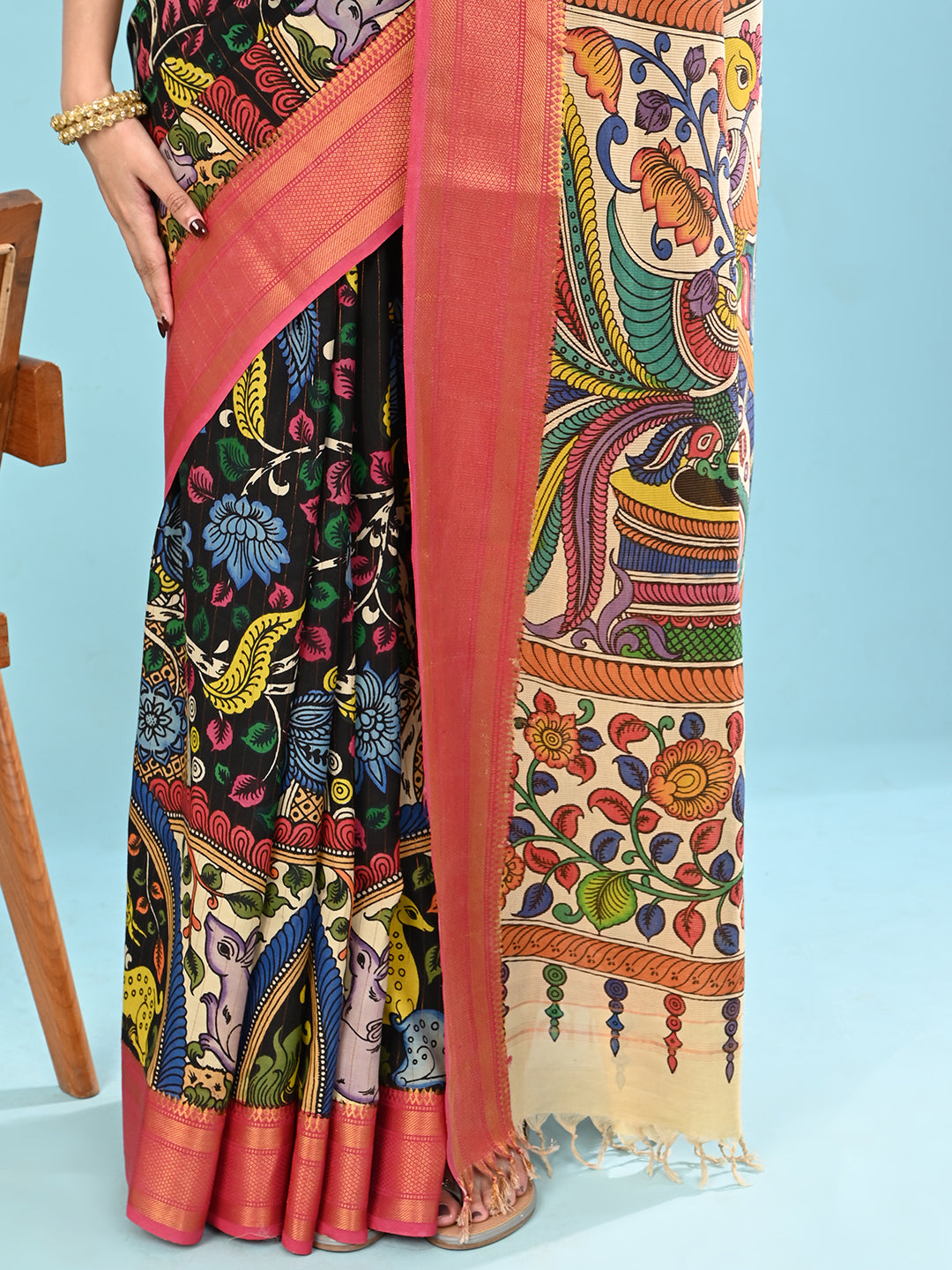 Manjari Black Pen Kalamkari Saree