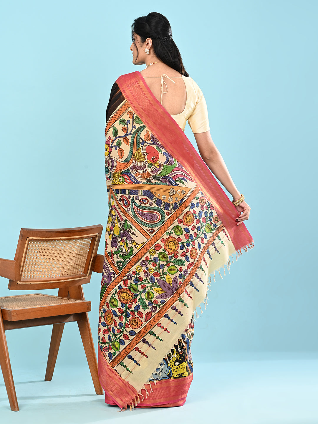 Manjari Black Pen Kalamkari Saree