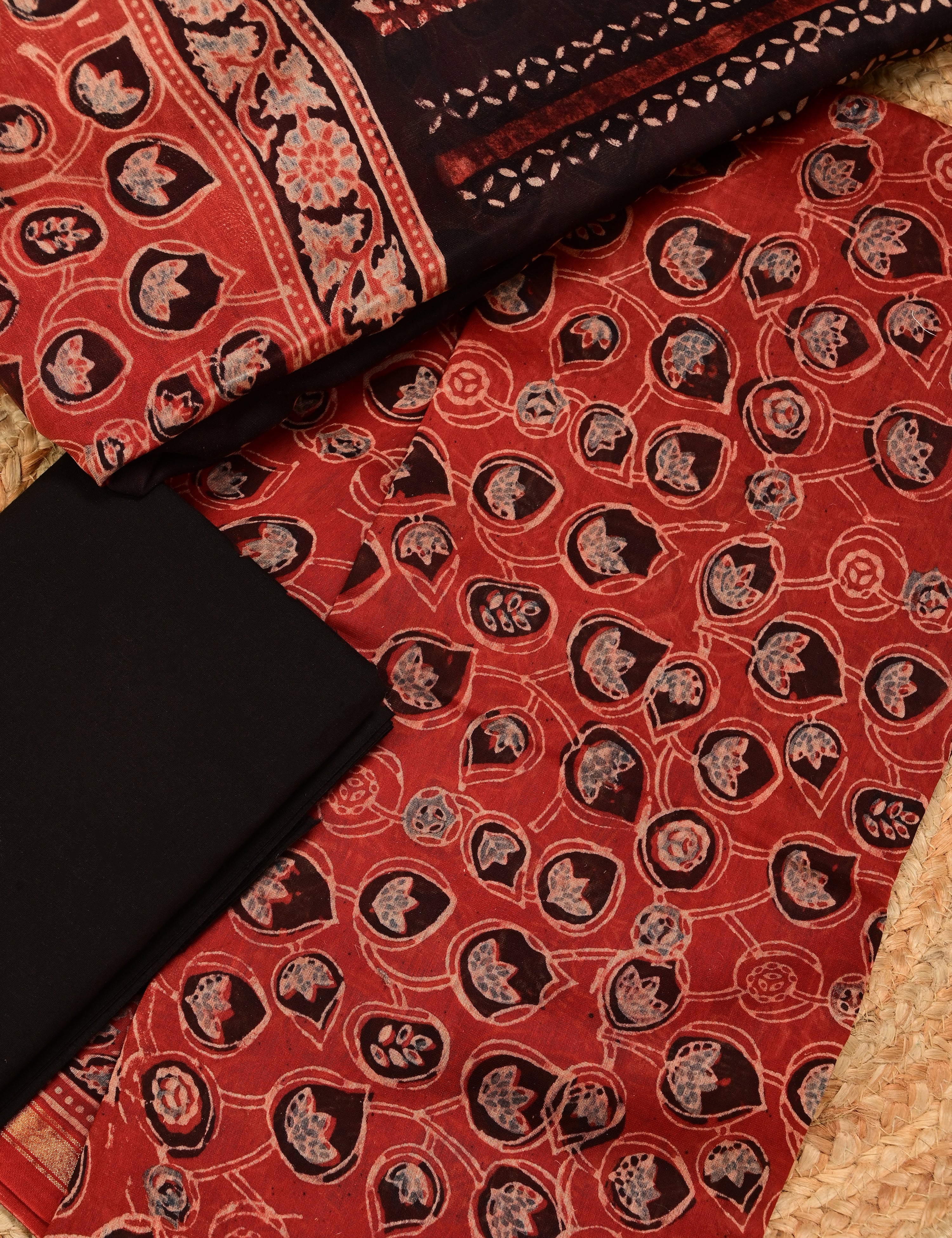 Durga Black Ajrakh Dress Material