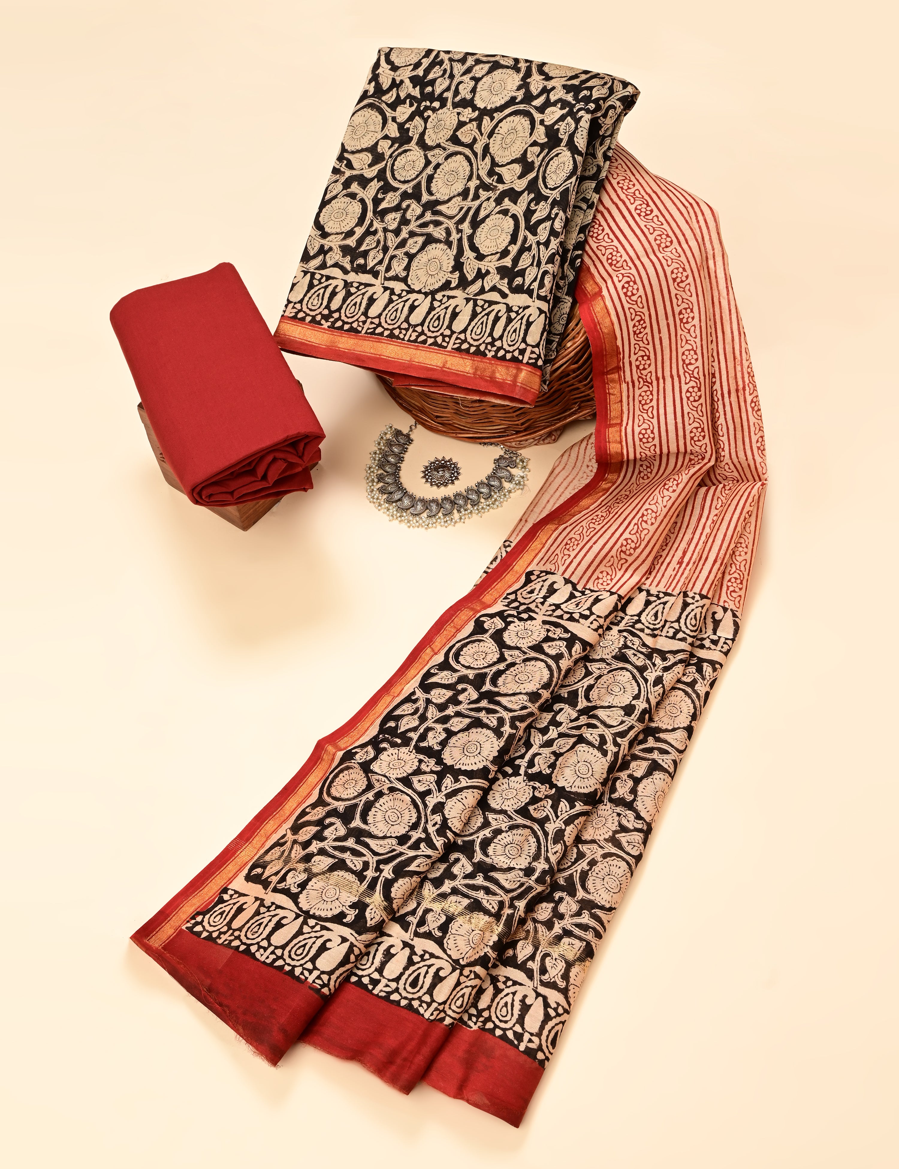 Jaal Multicolored Bagru Dress Material