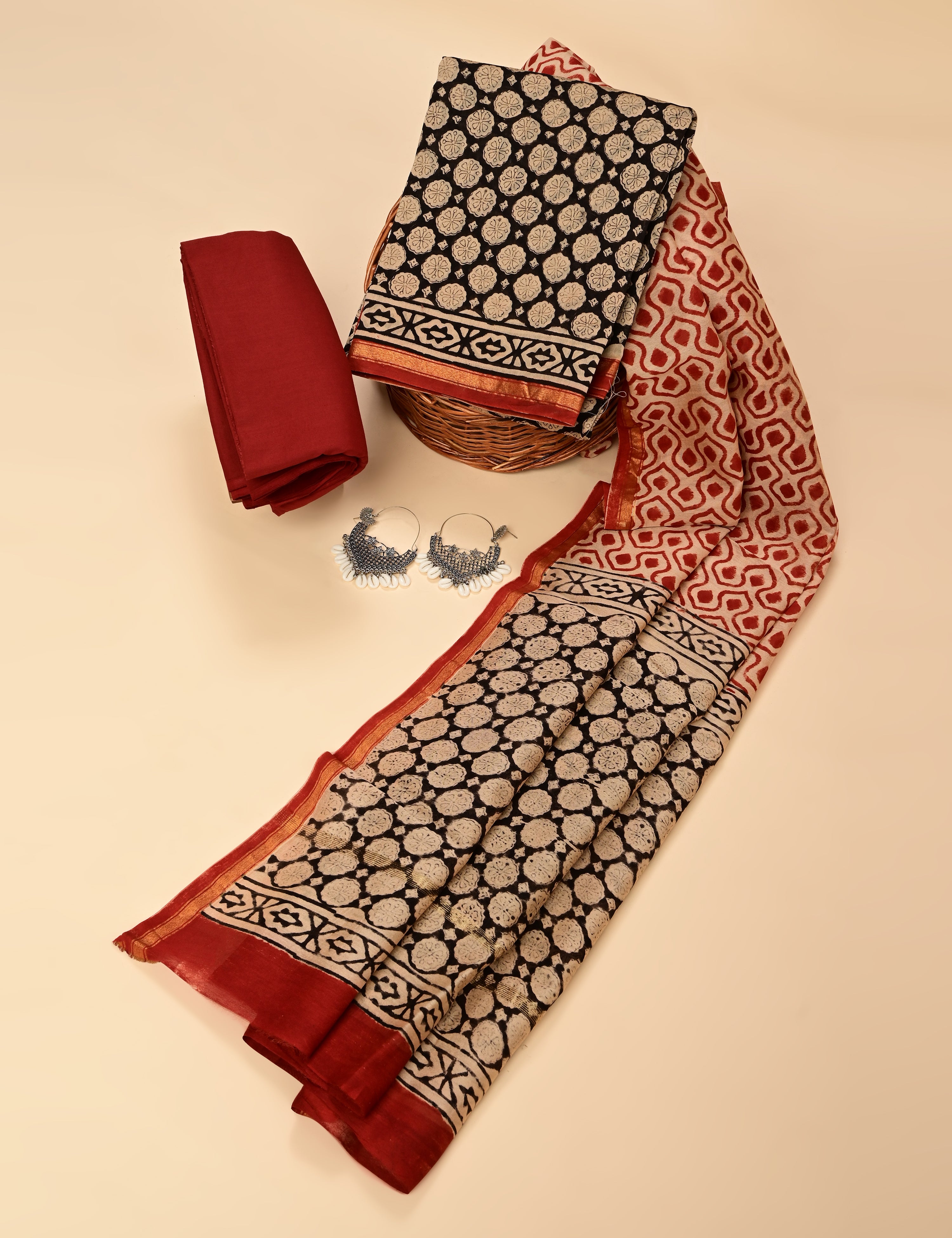Mudra Multicolored Bagru Dress Material