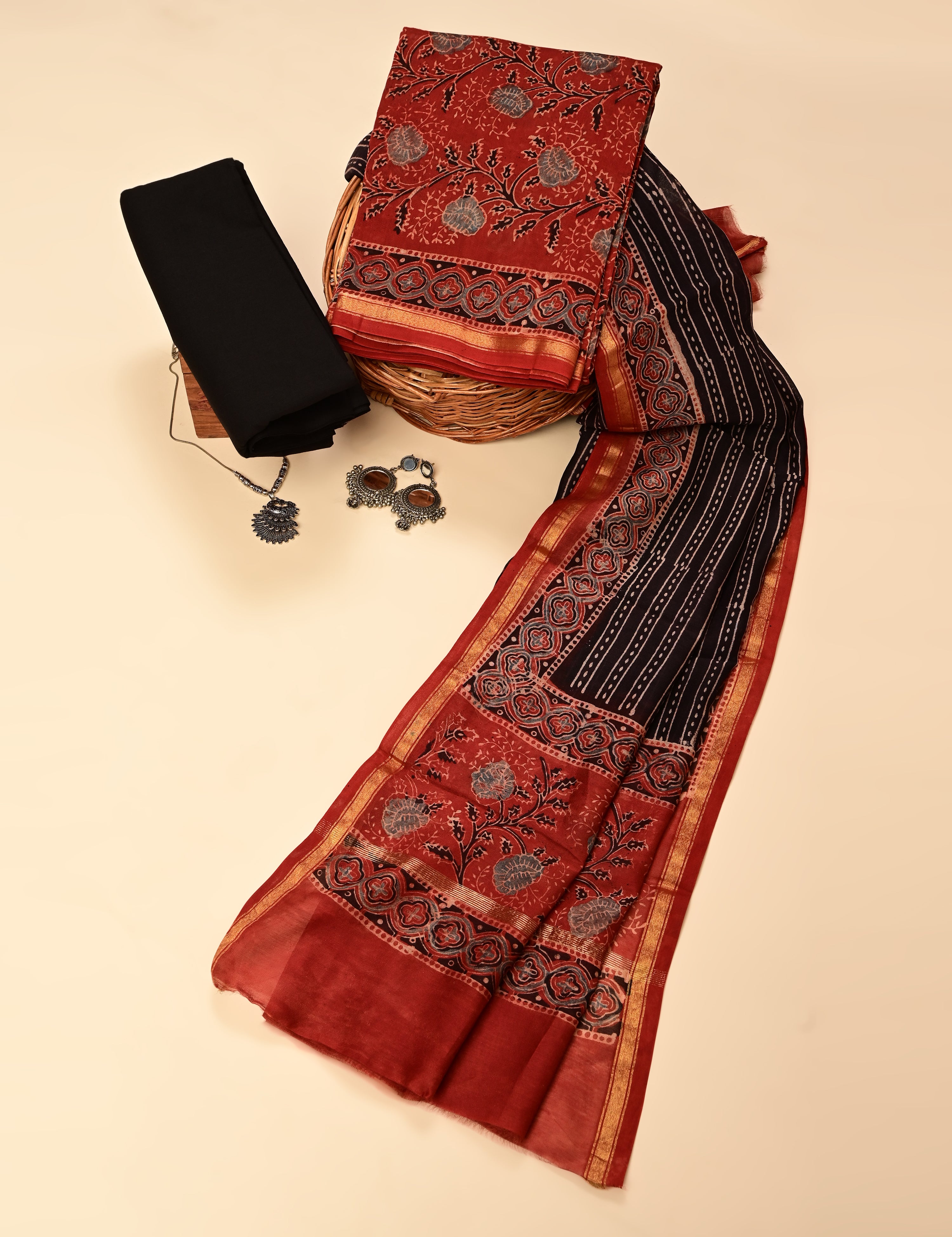 Durga Maroon Ajrakh Dress Material