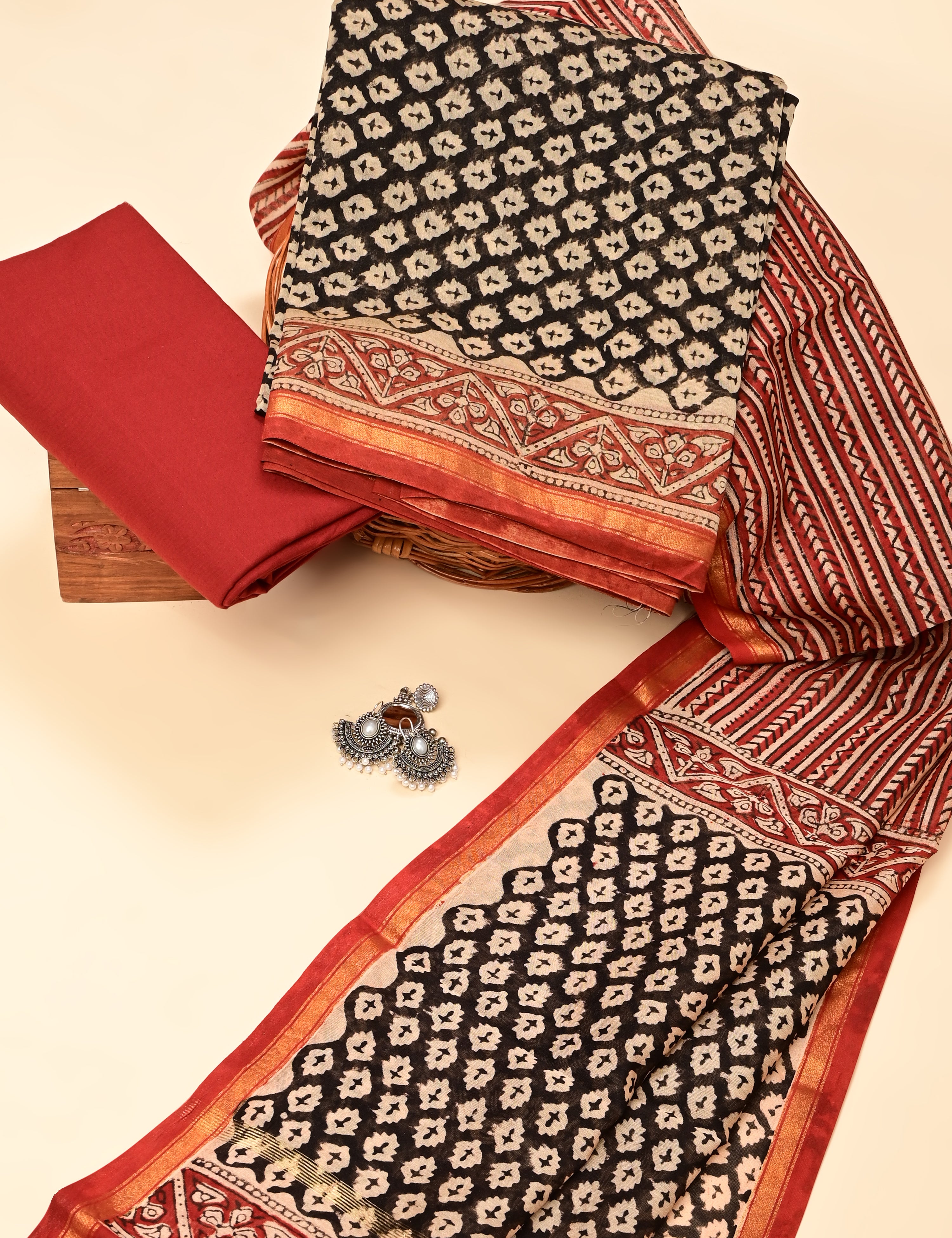 Shama Black Bagru Dress Material