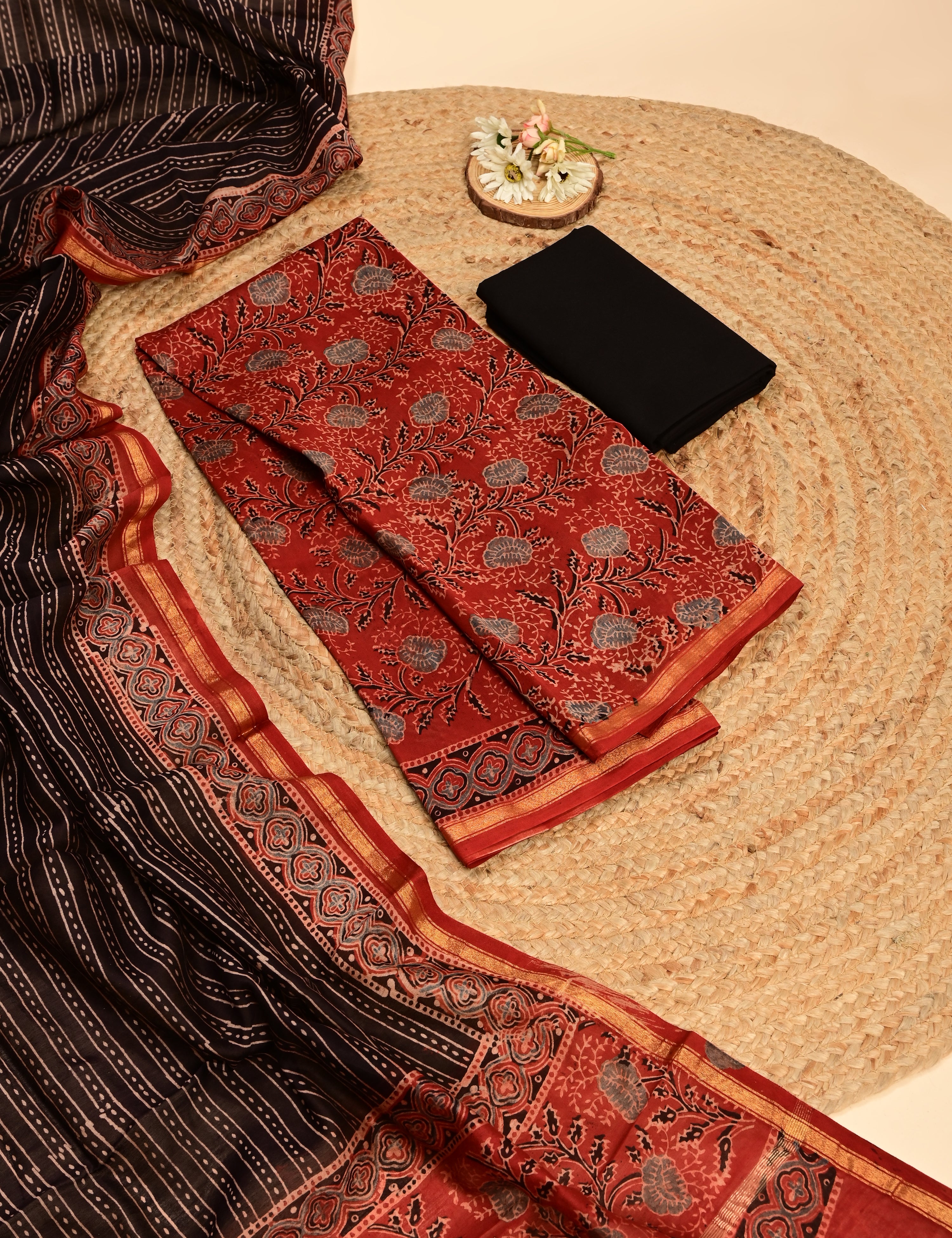 Durga Maroon Ajrakh Dress Material