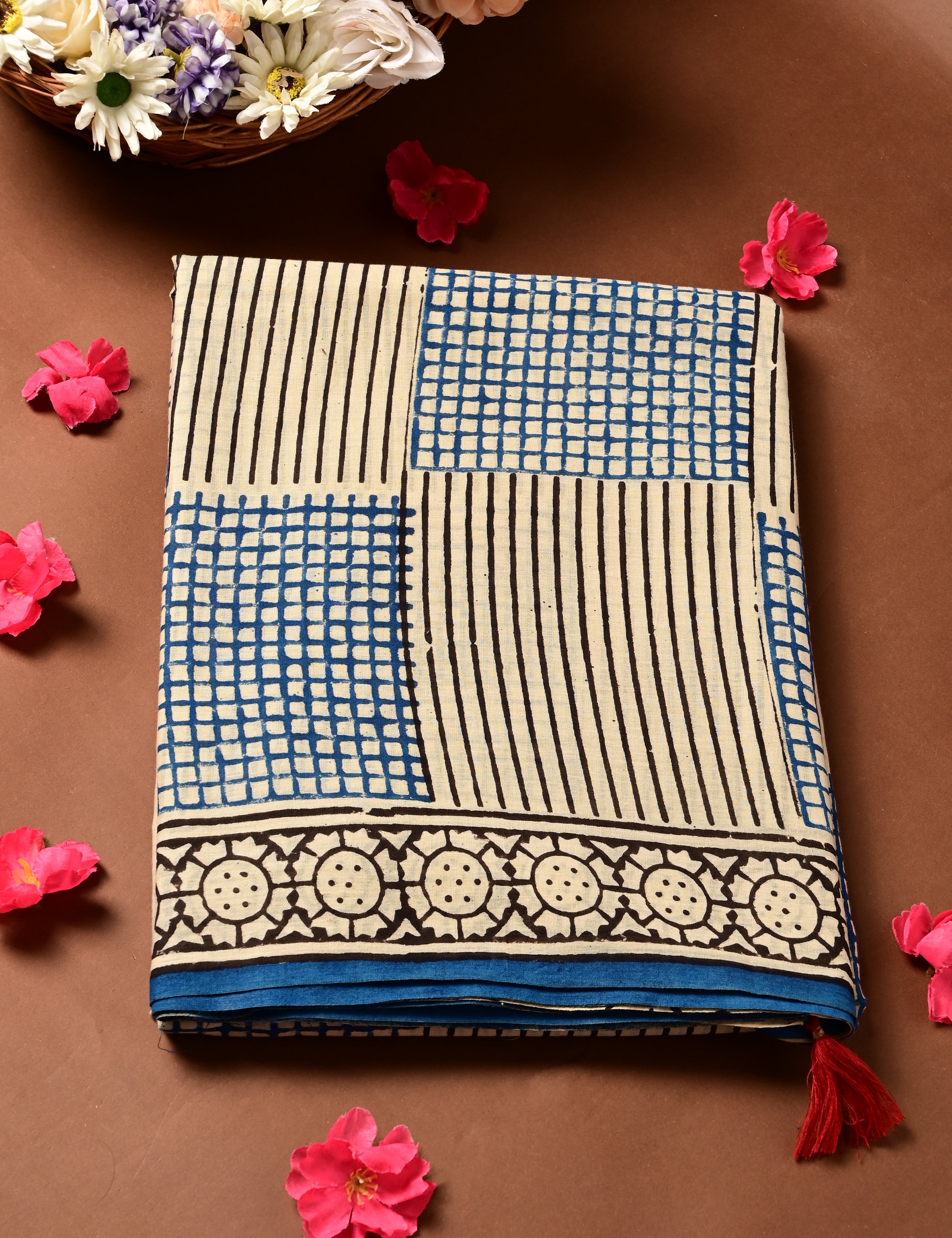 Nisarga Cream Bagru Saree