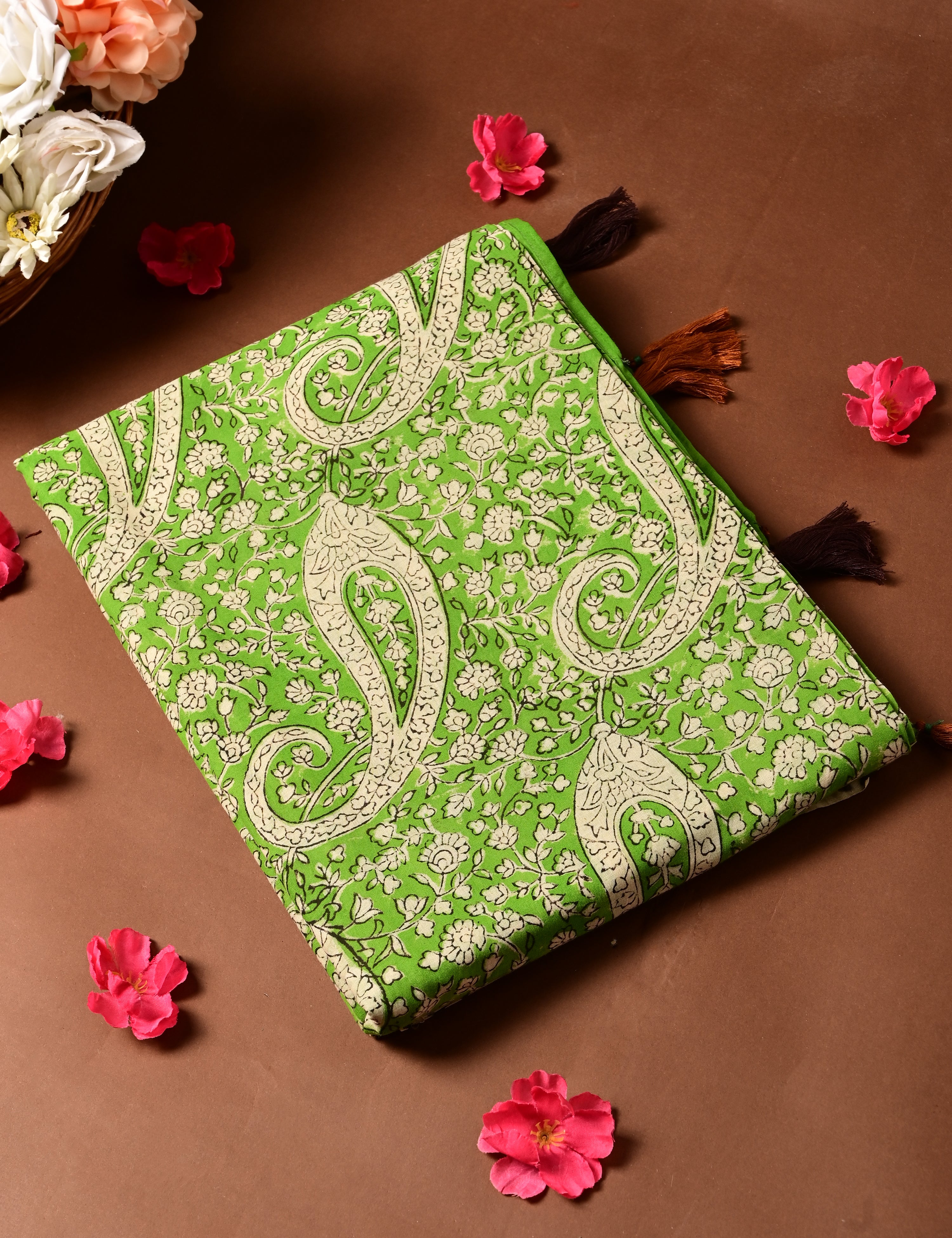 Nisarga Limegreen Bagru Saree