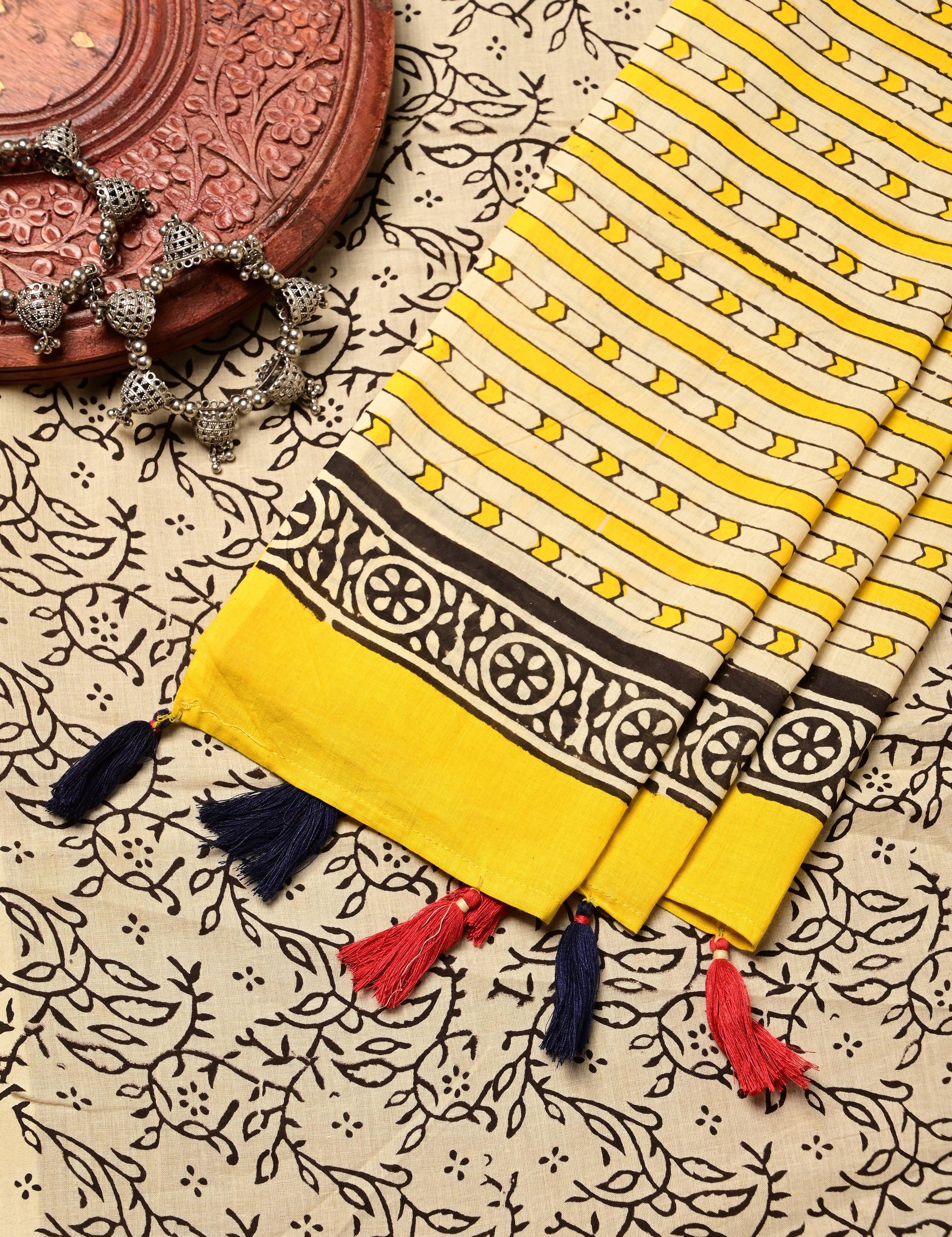 Nisarga Yellow Bagru Saree