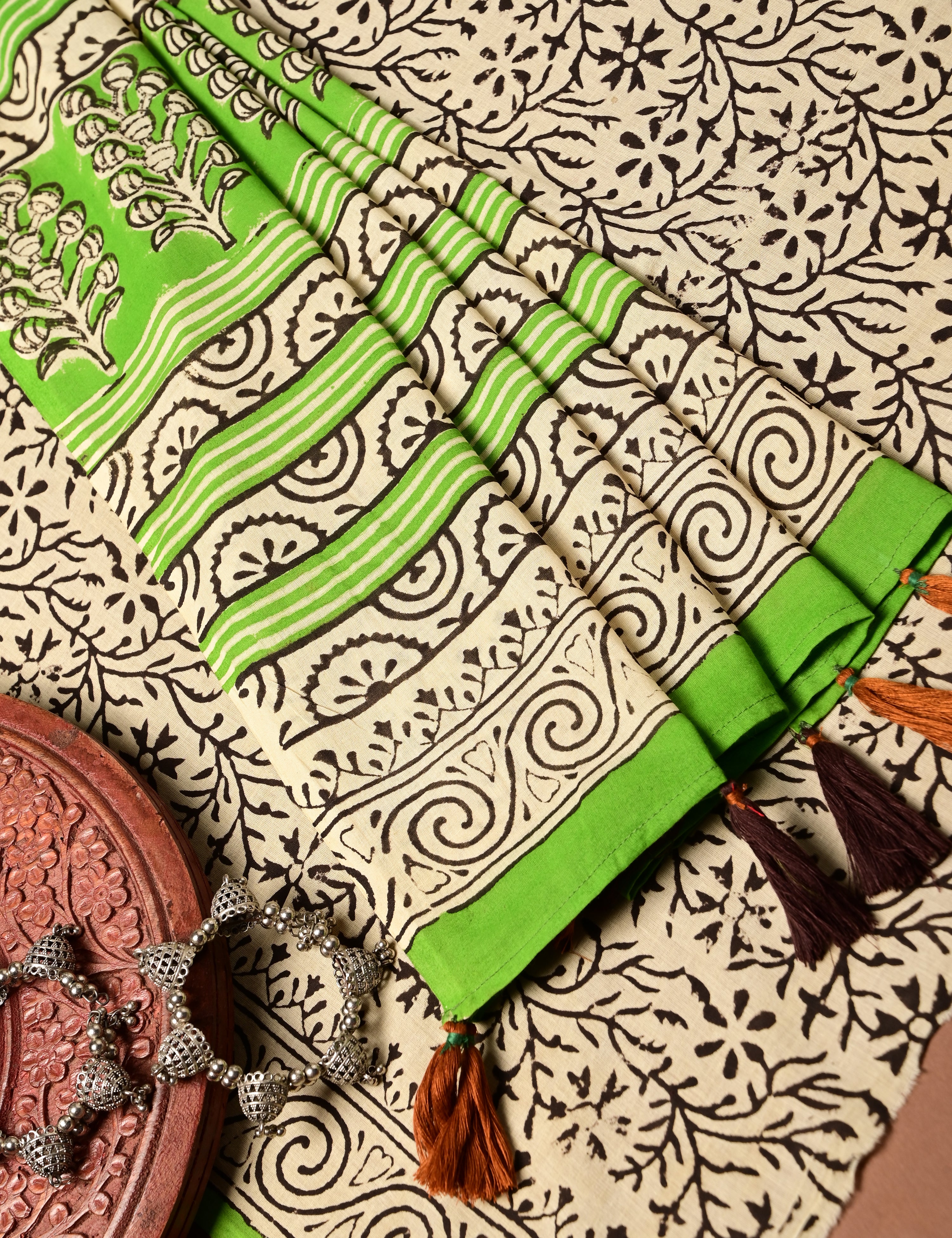 Nisarga Limegreen Bagru Saree