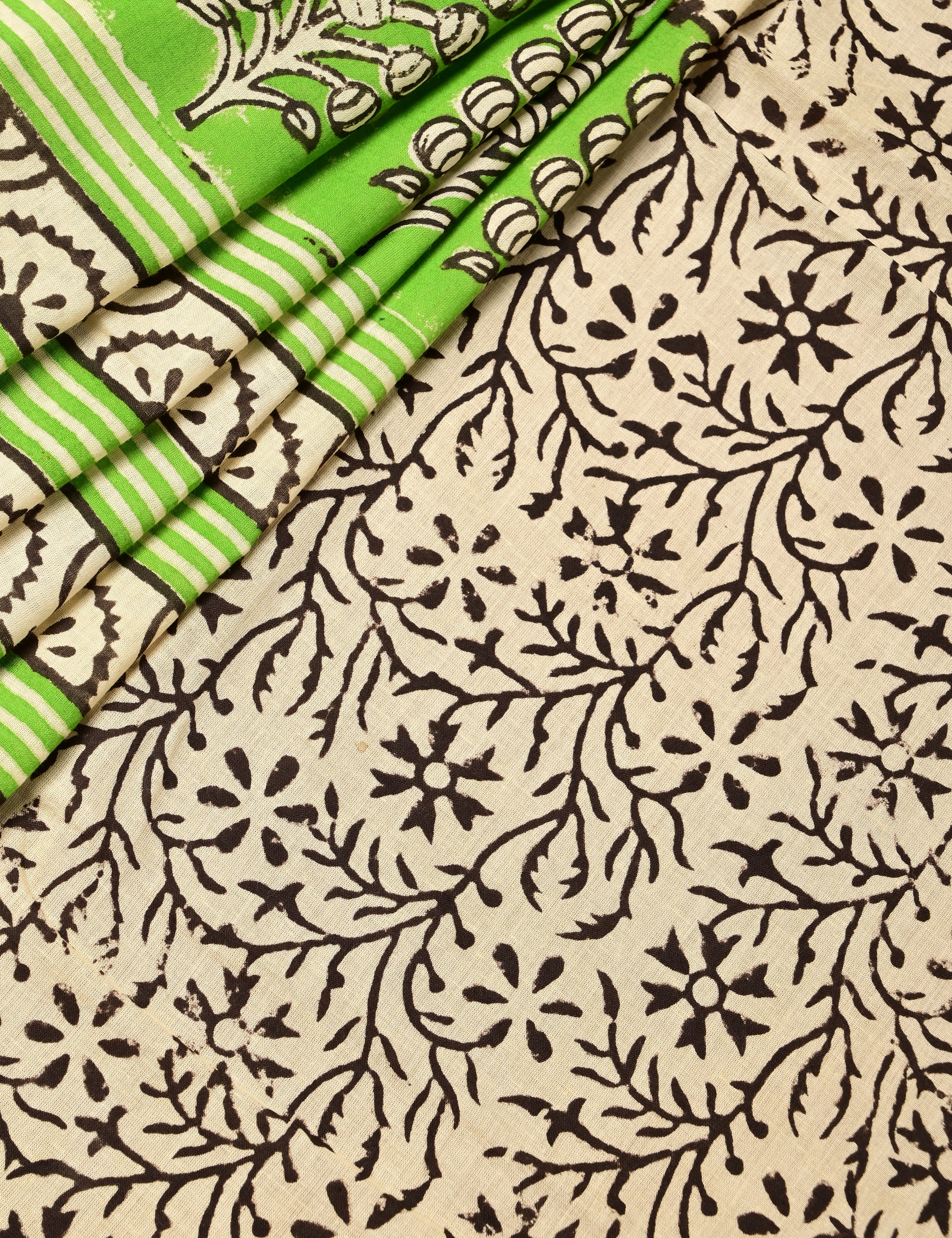 Nisarga Limegreen Bagru Saree