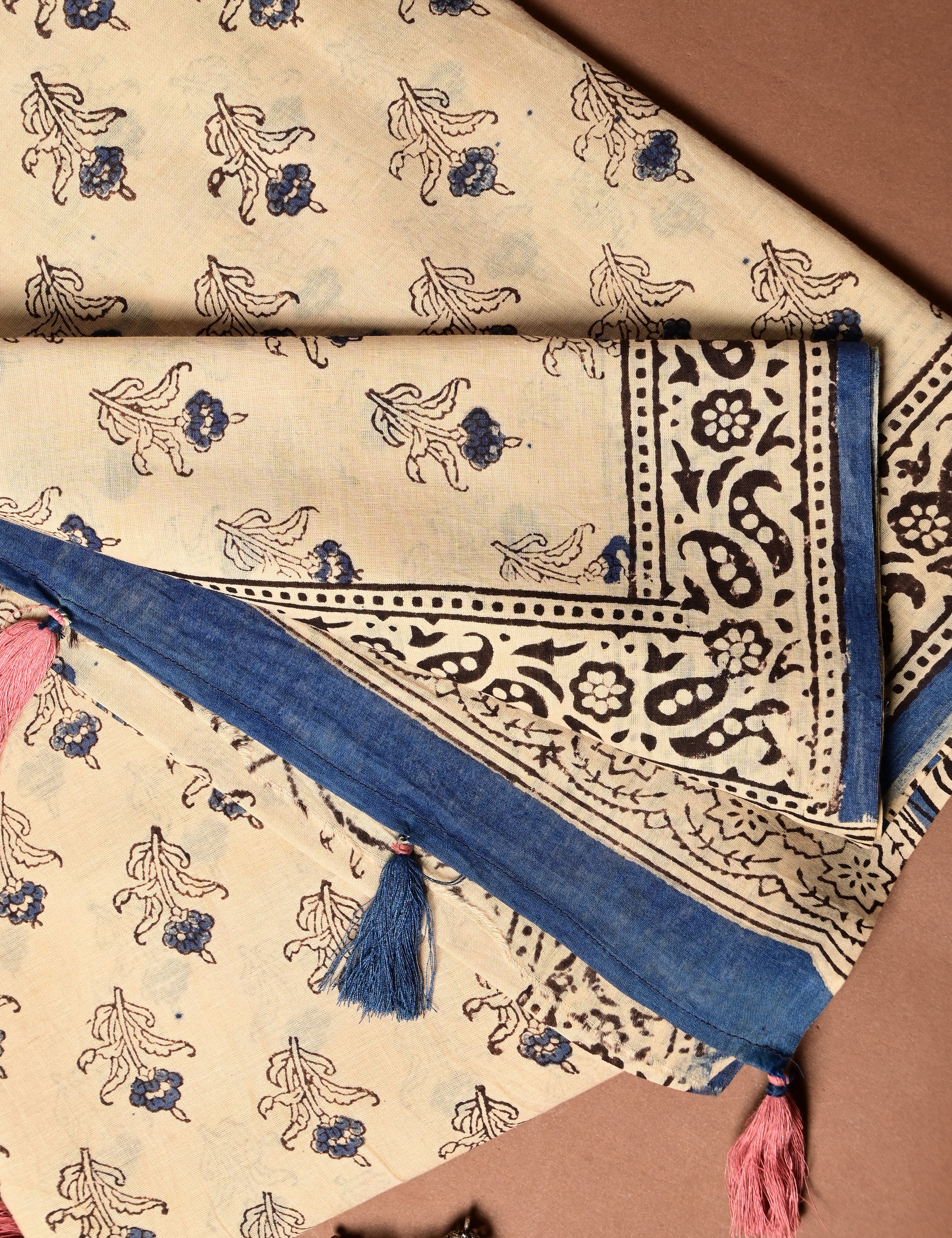 Nisarga Cream Bagru Saree