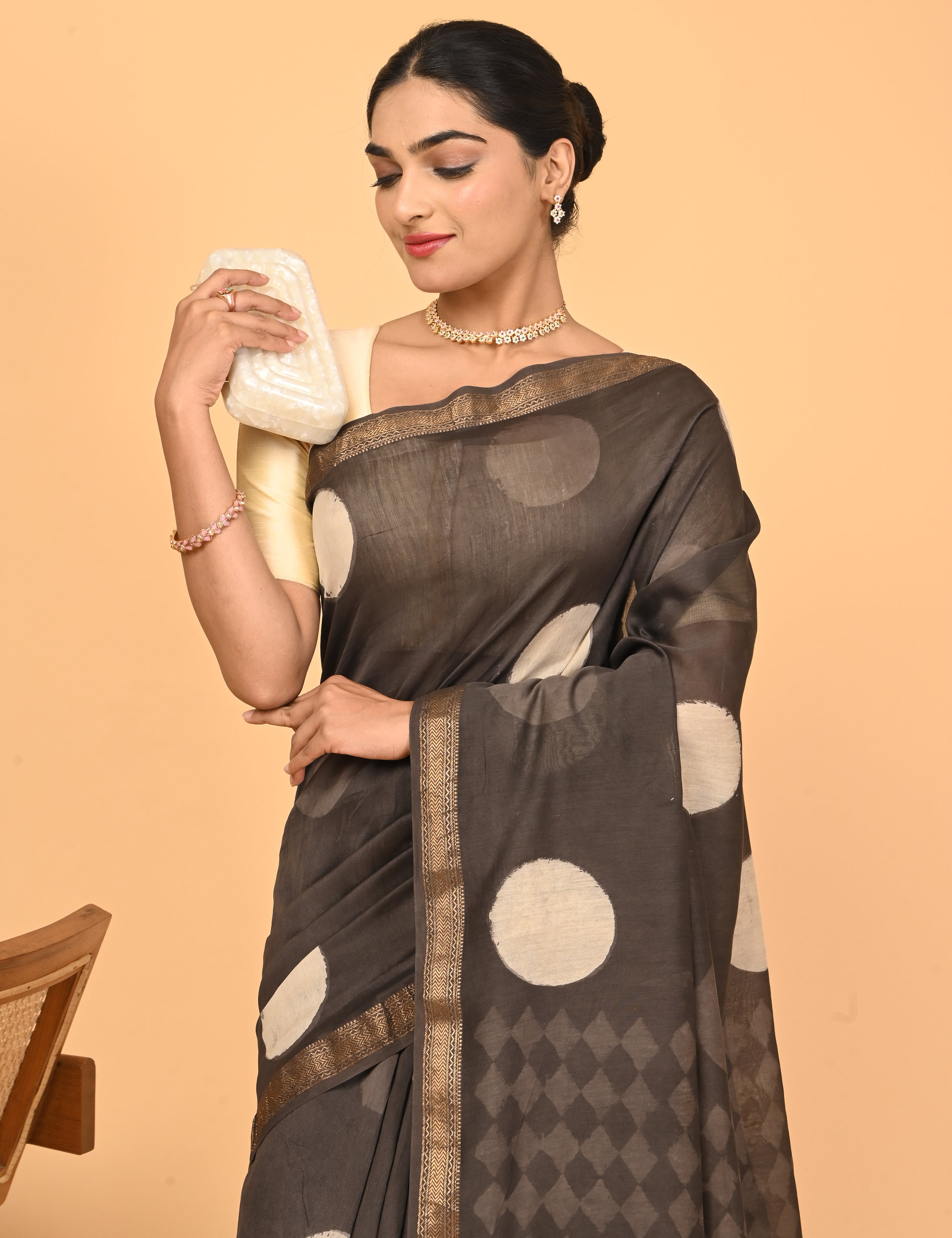 Ranjana Brown Dabu Saree