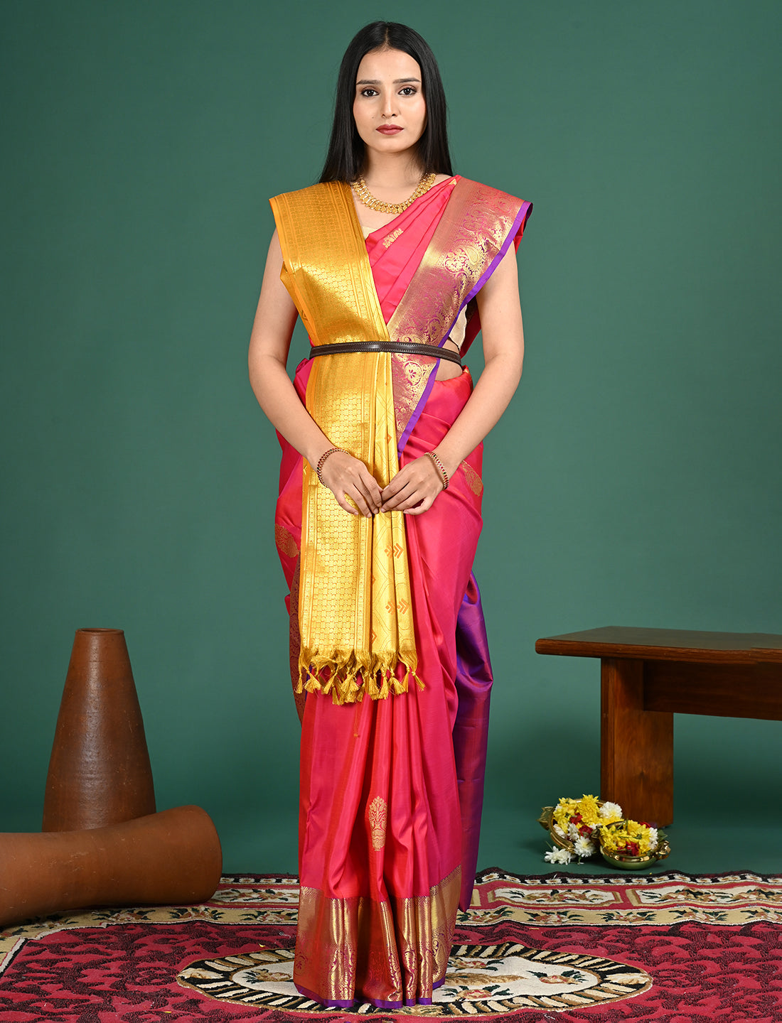 Kanakam Yellow South Silk Dupatta