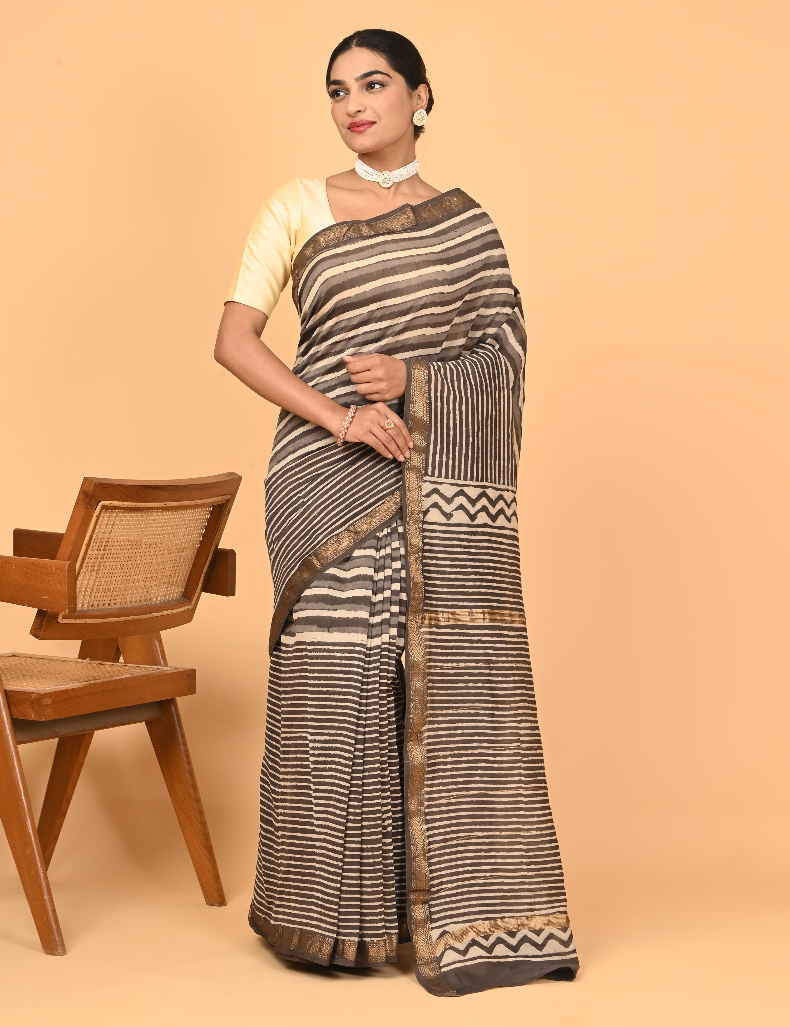 Ranjana Brown Dabu Saree