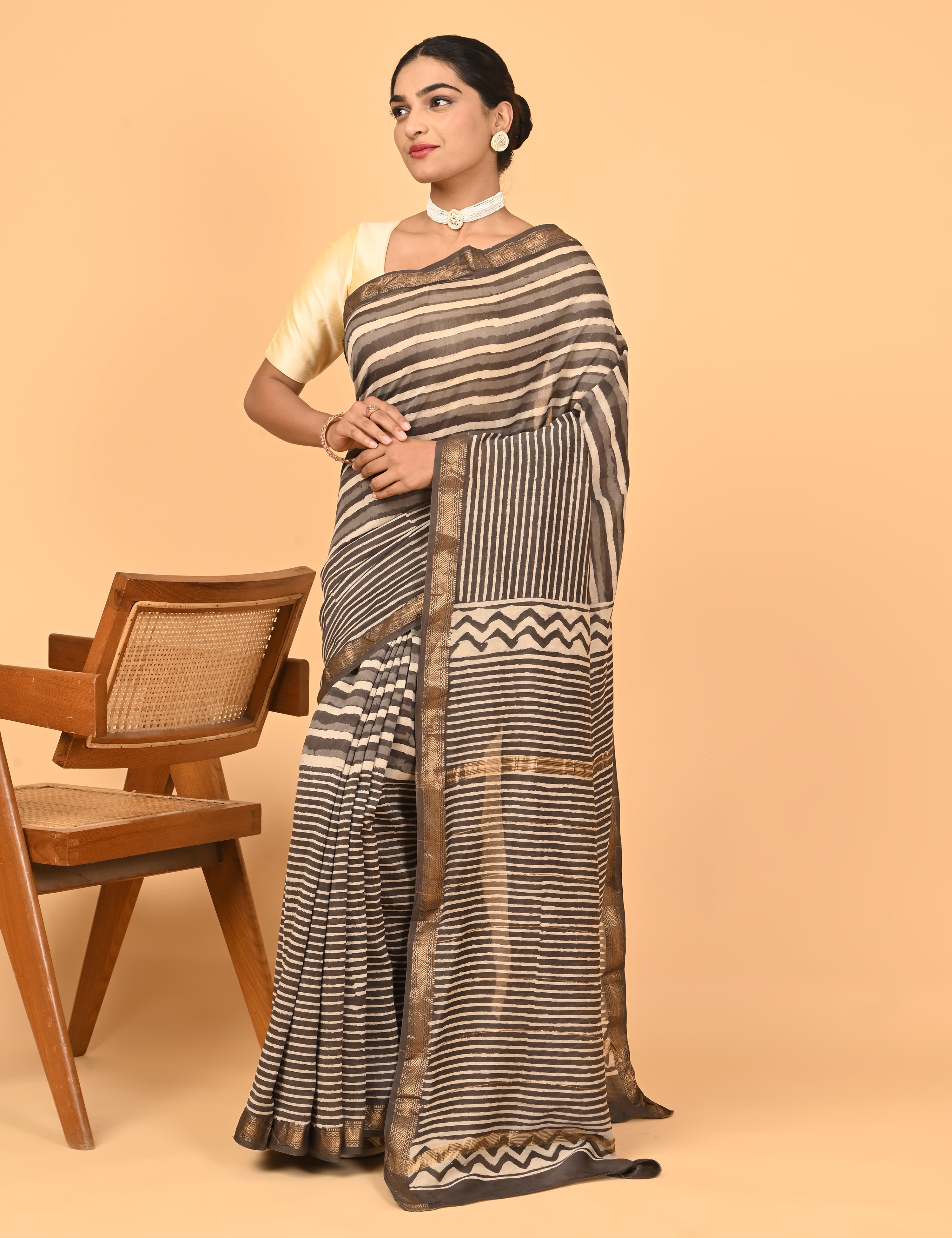 Ranjana Brown Dabu Saree