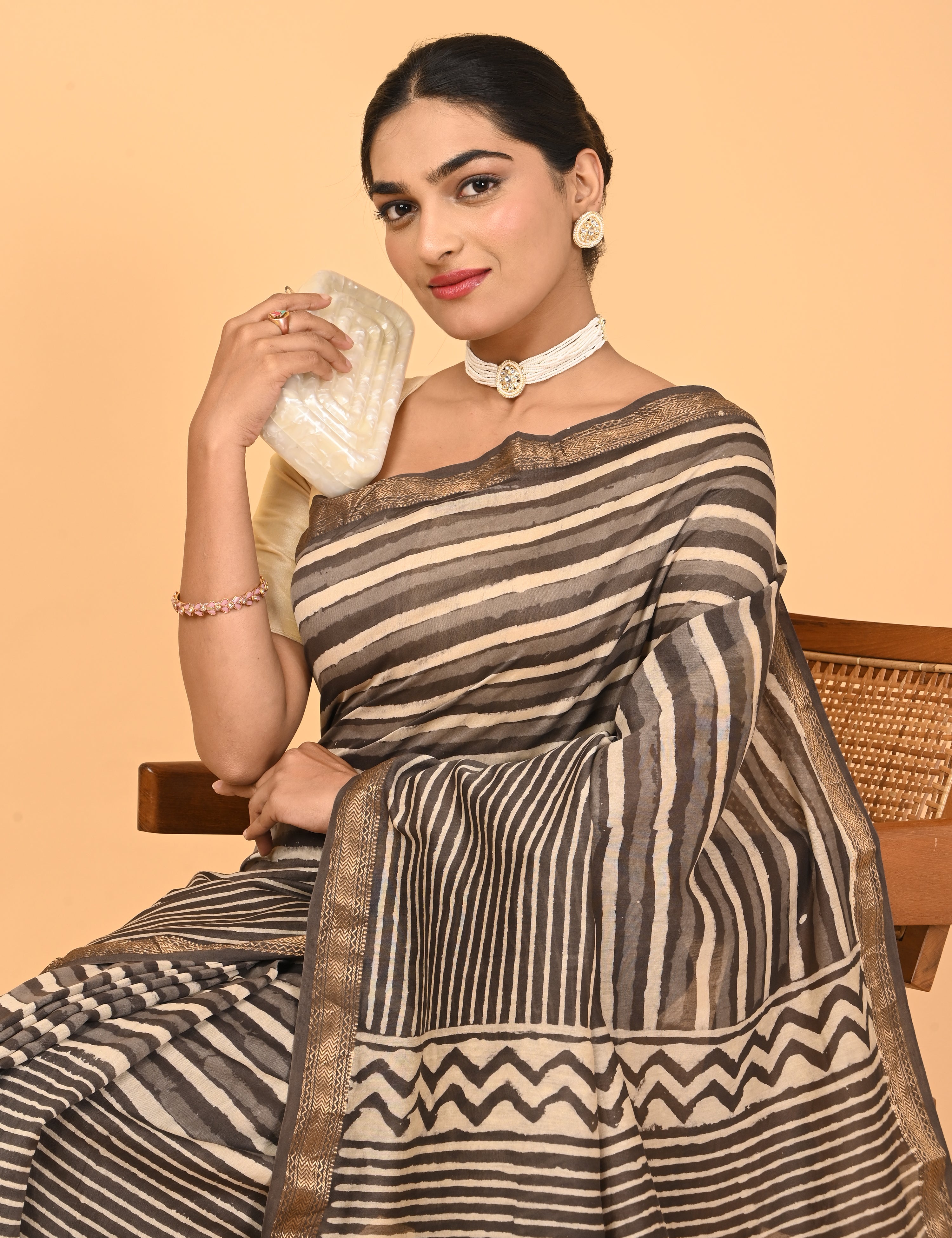 Ranjana Brown Dabu Saree