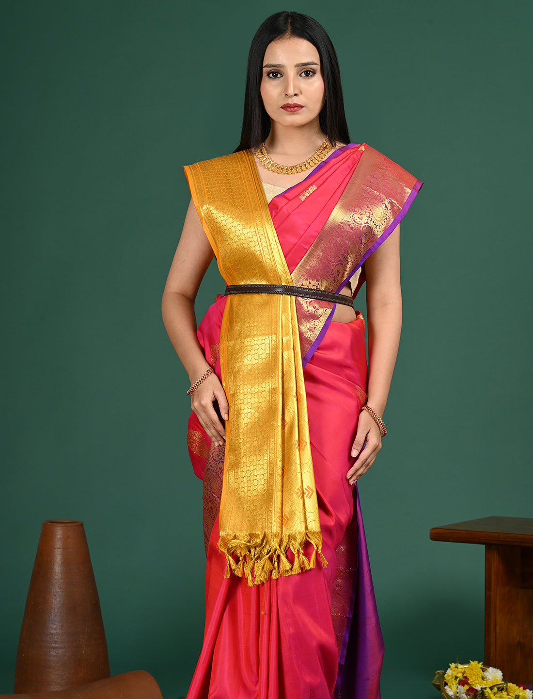 Kanakam Yellow South Silk Dupatta