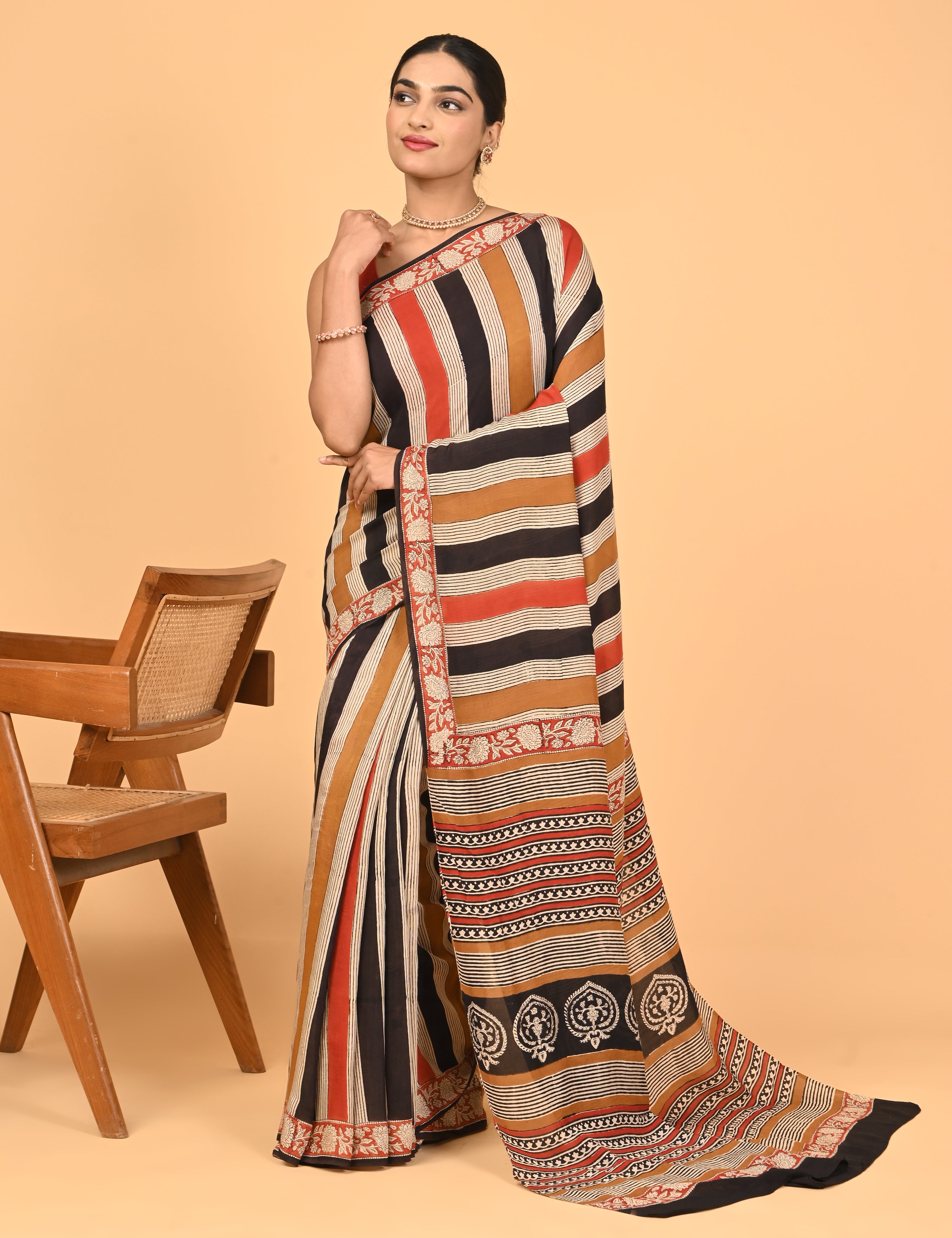 Chirtalekha Multicolored Ajrakh Saree