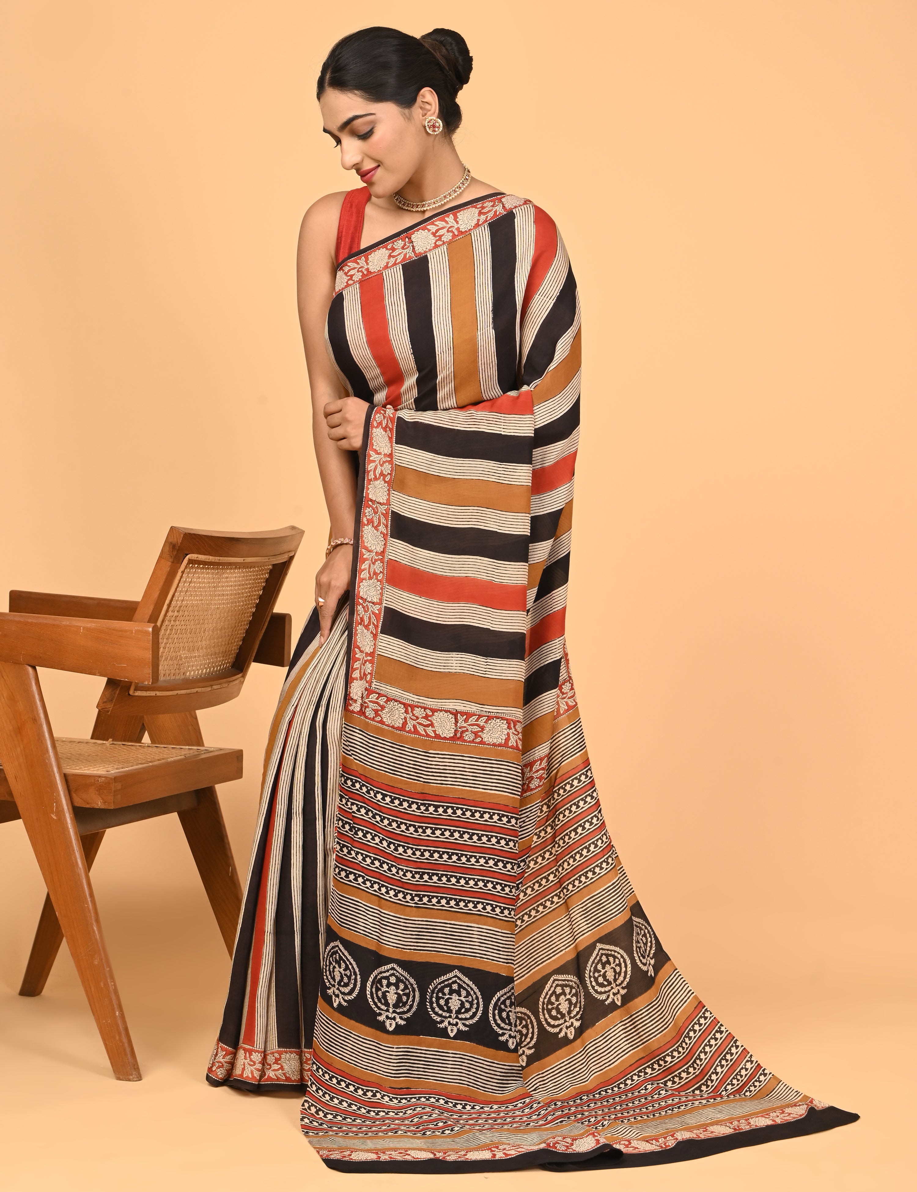 Chirtalekha Multicolored Ajrakh Saree