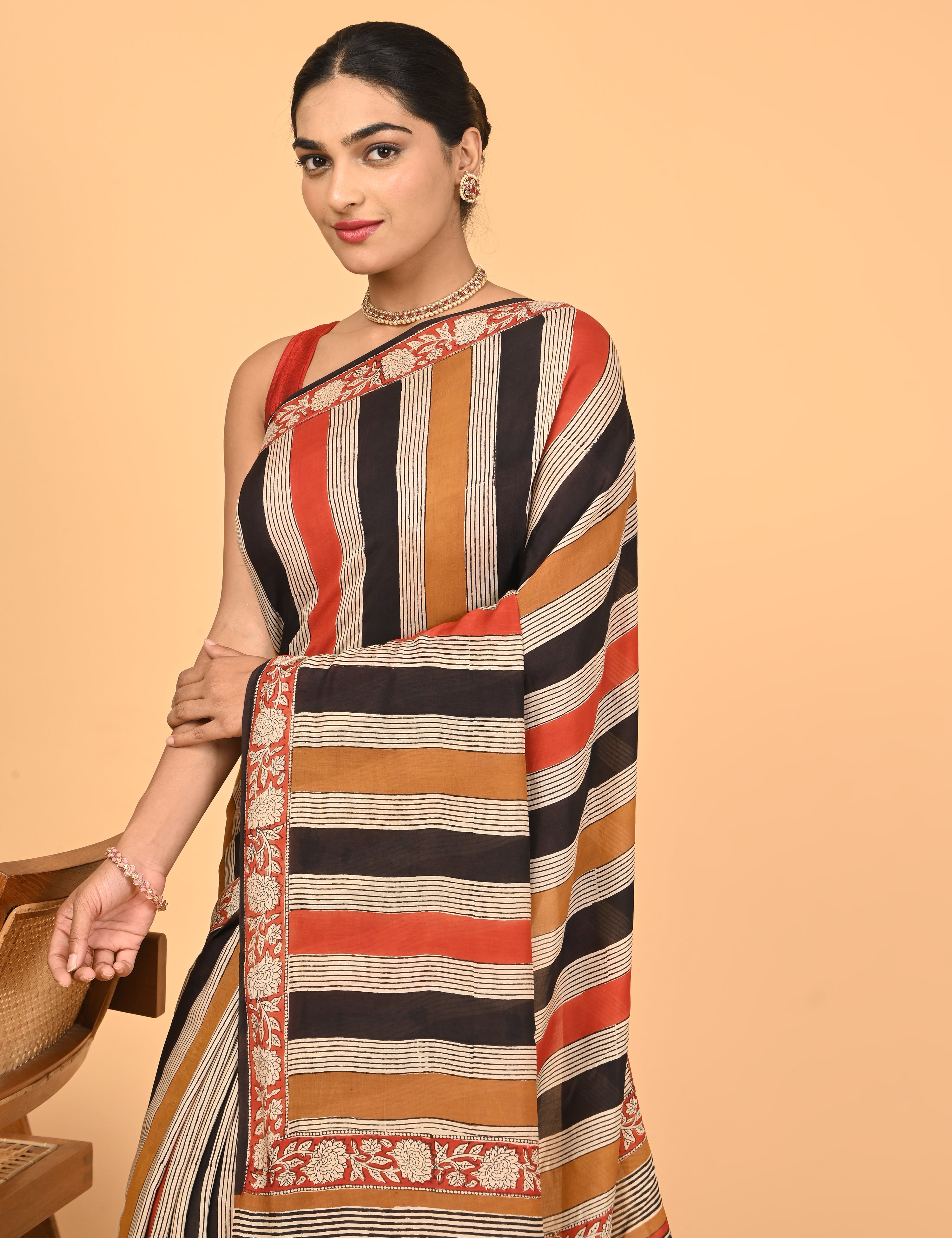 Chirtalekha Multicolored Ajrakh Saree