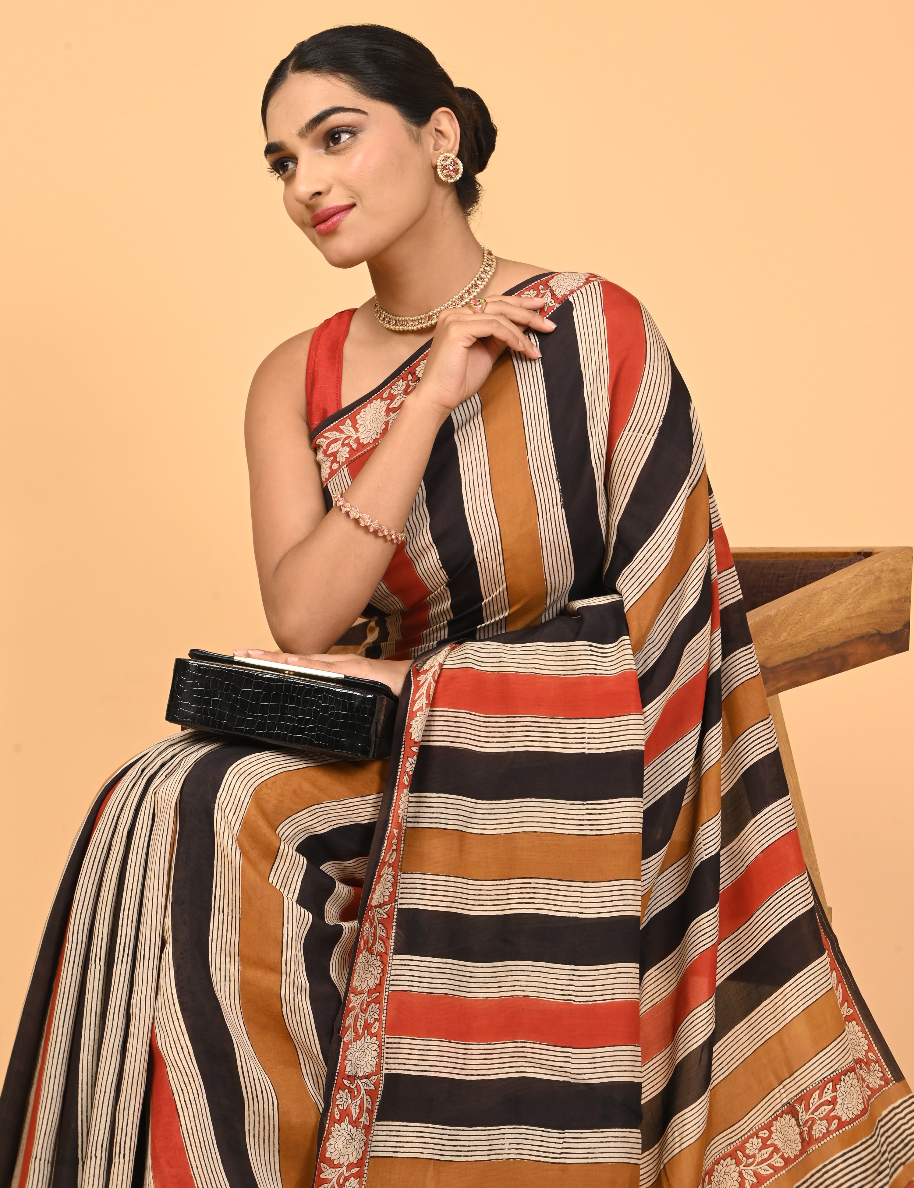 Chirtalekha Multicolored Ajrakh Saree