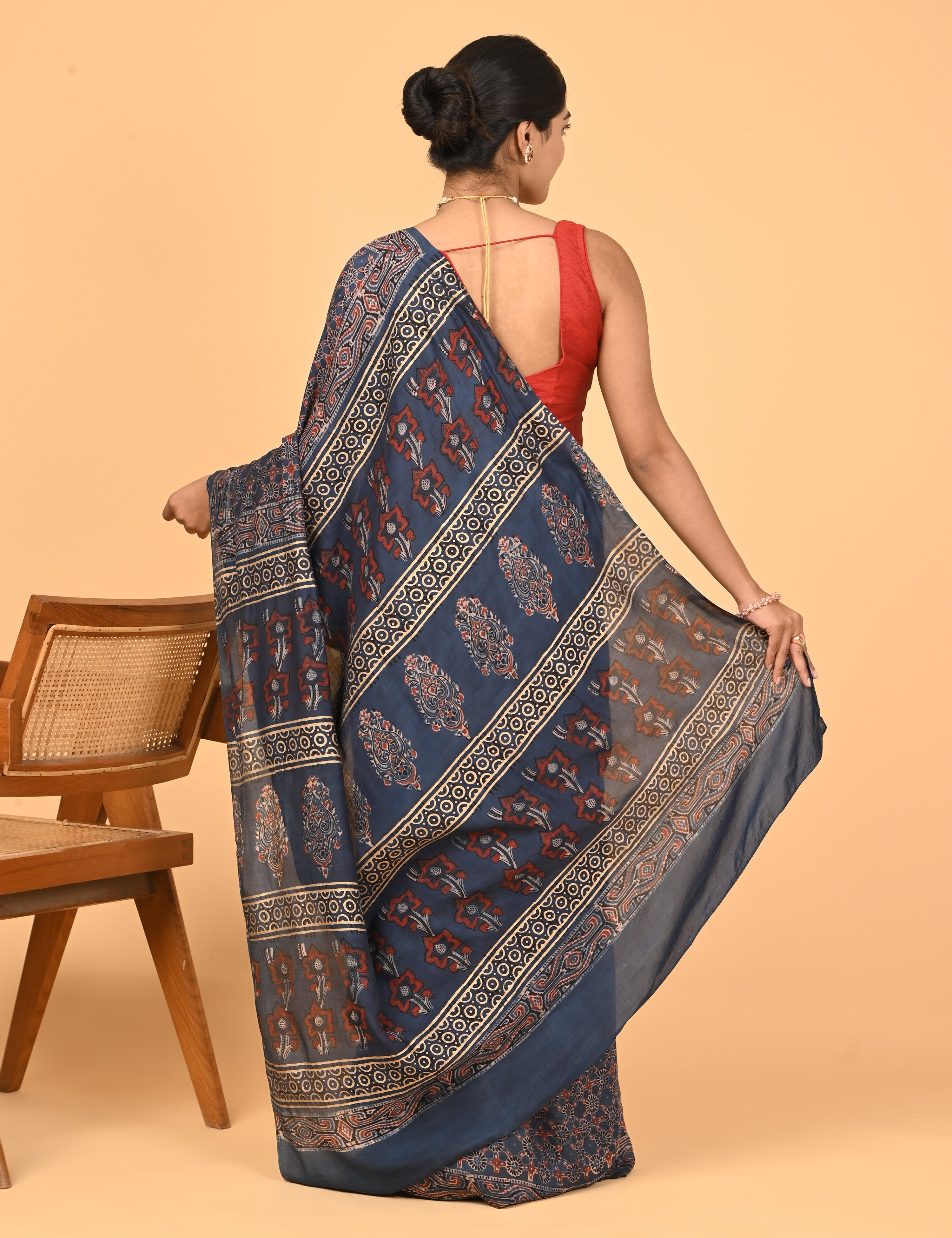 Sunheri Indigo Ajrakh Saree