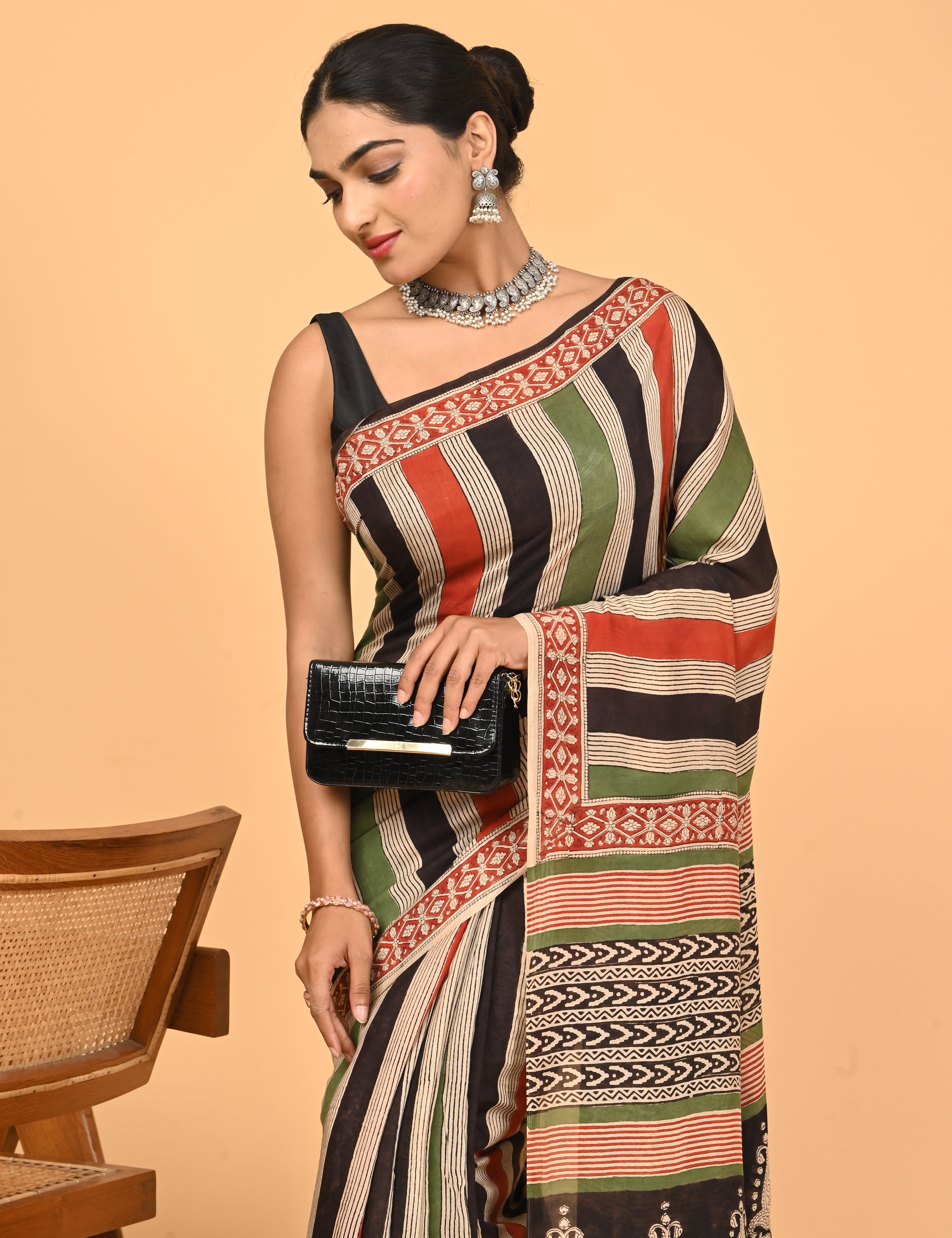 Chirtalekha Multicolored Ajrakh Saree