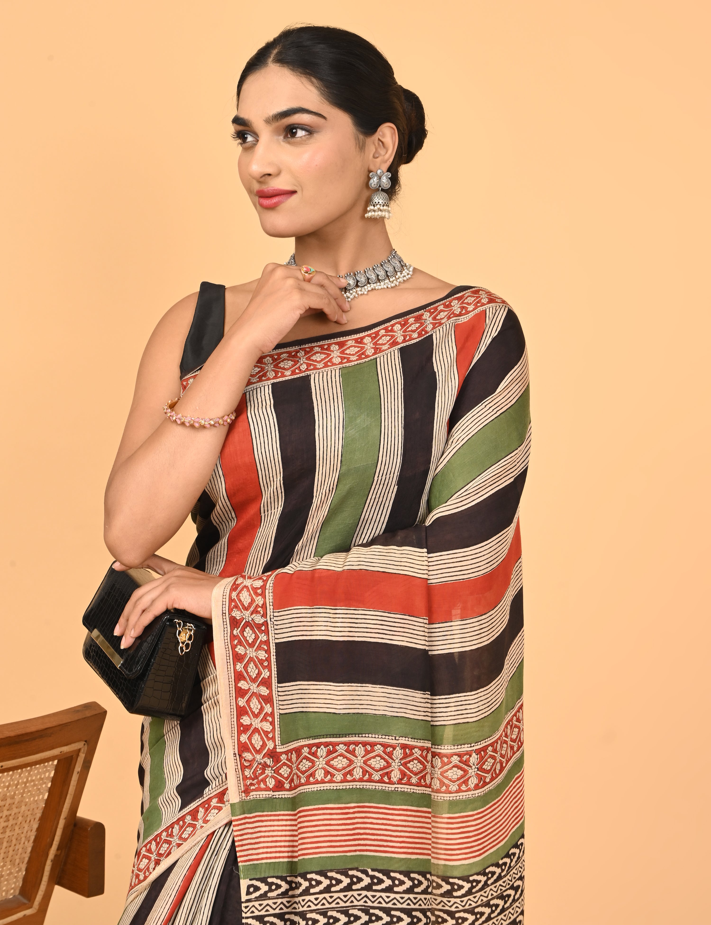 Chirtalekha Multicolored Ajrakh Saree