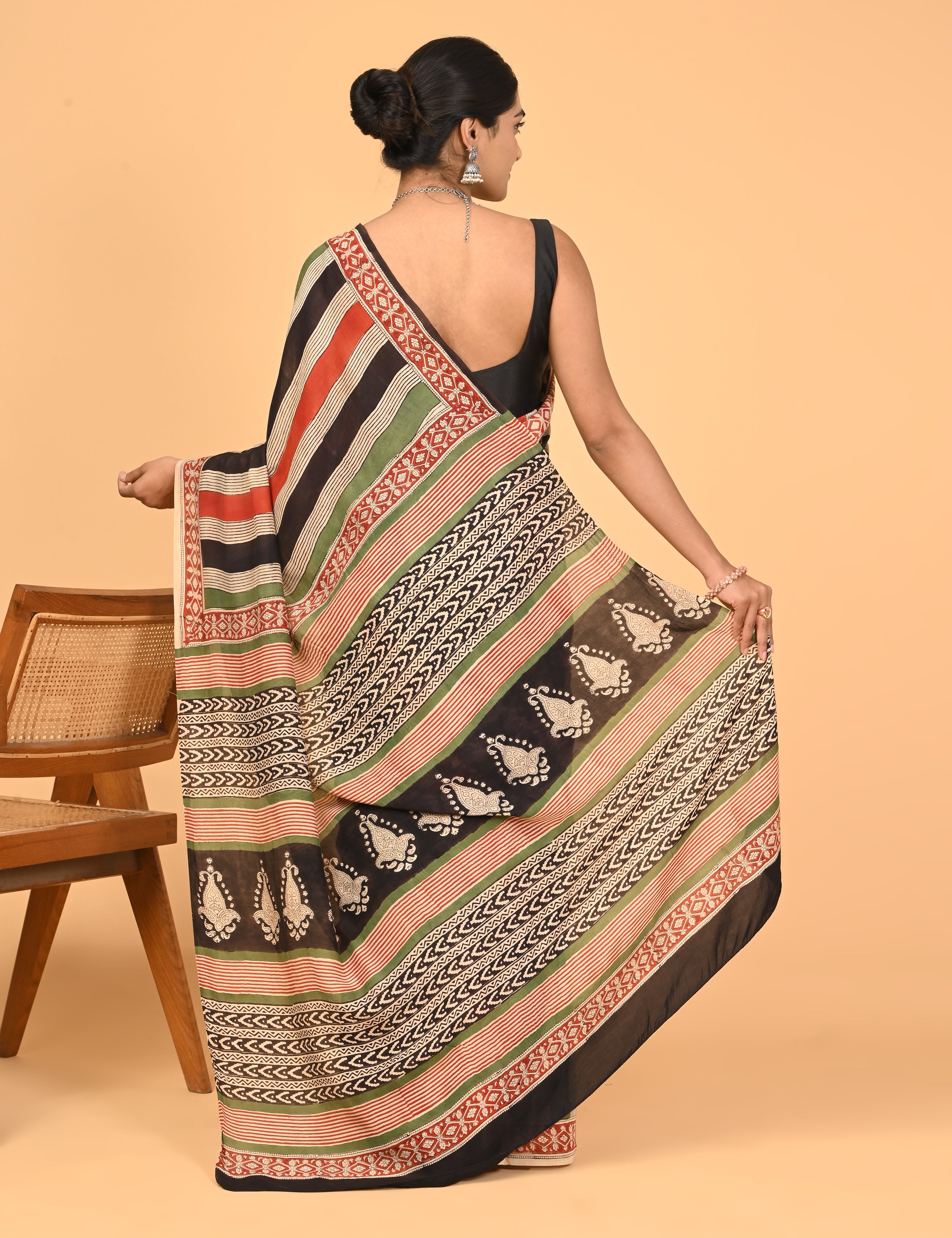 Chirtalekha Multicolored Ajrakh Saree