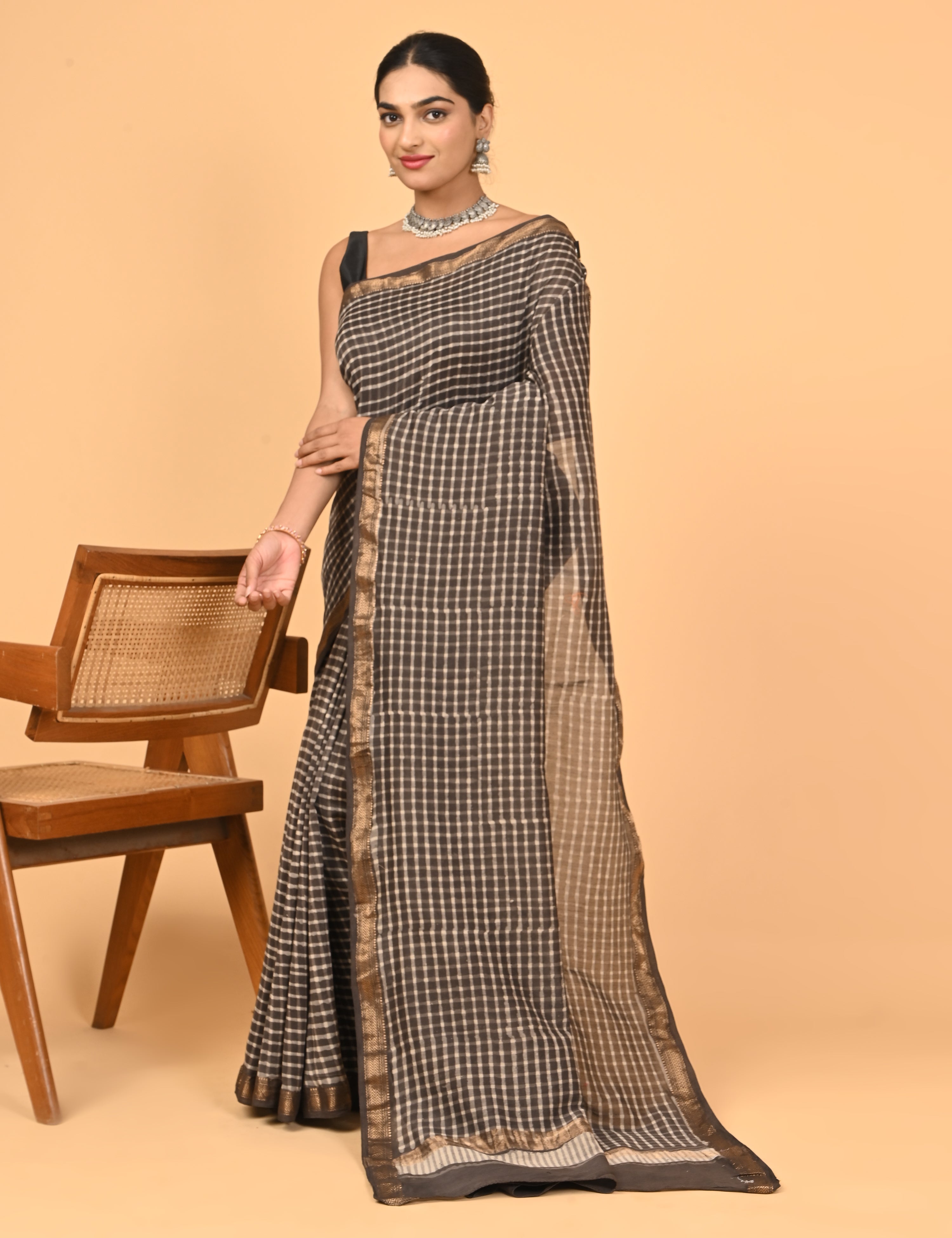 Ranjana Brown Dabu Saree