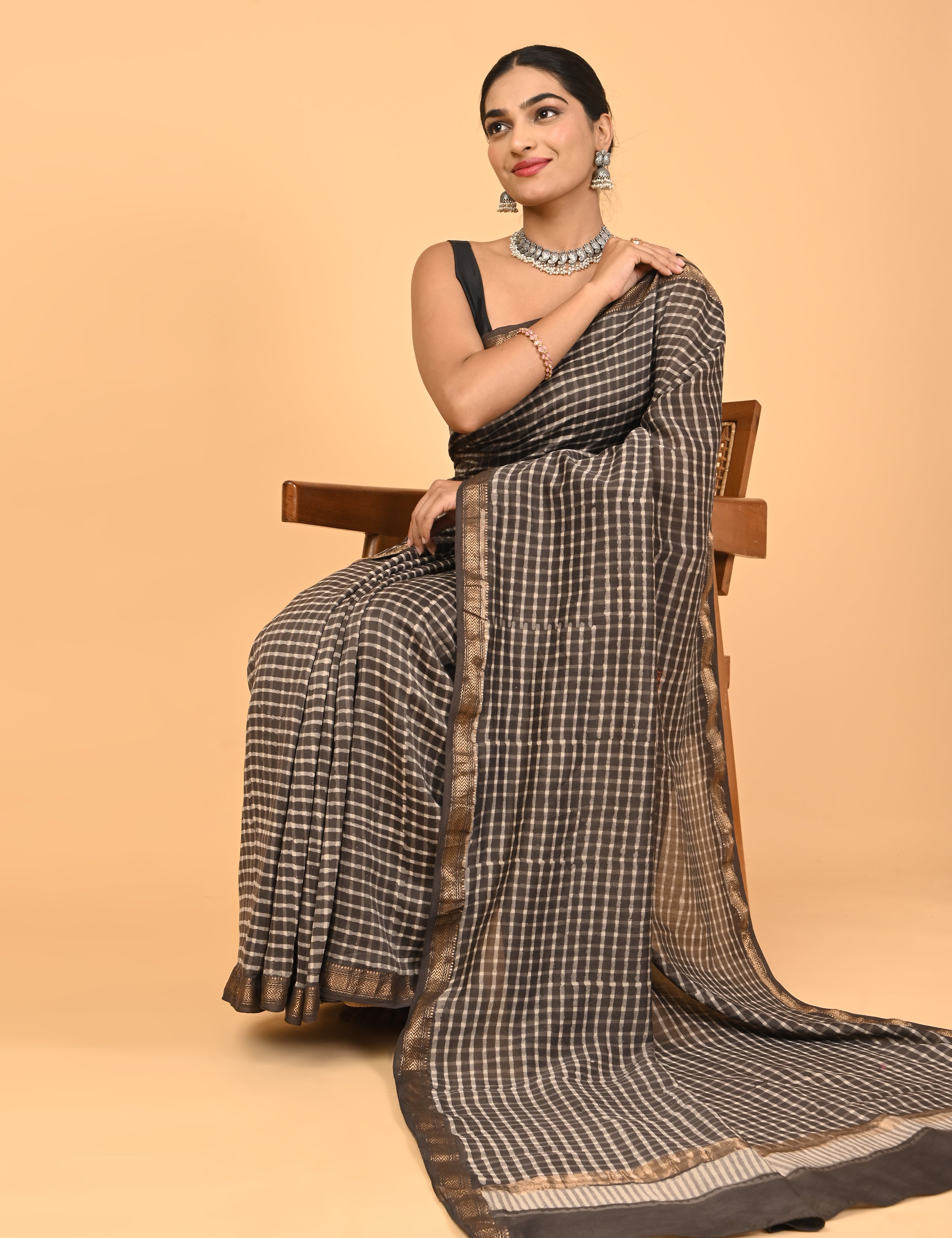 Ranjana Brown Dabu Saree