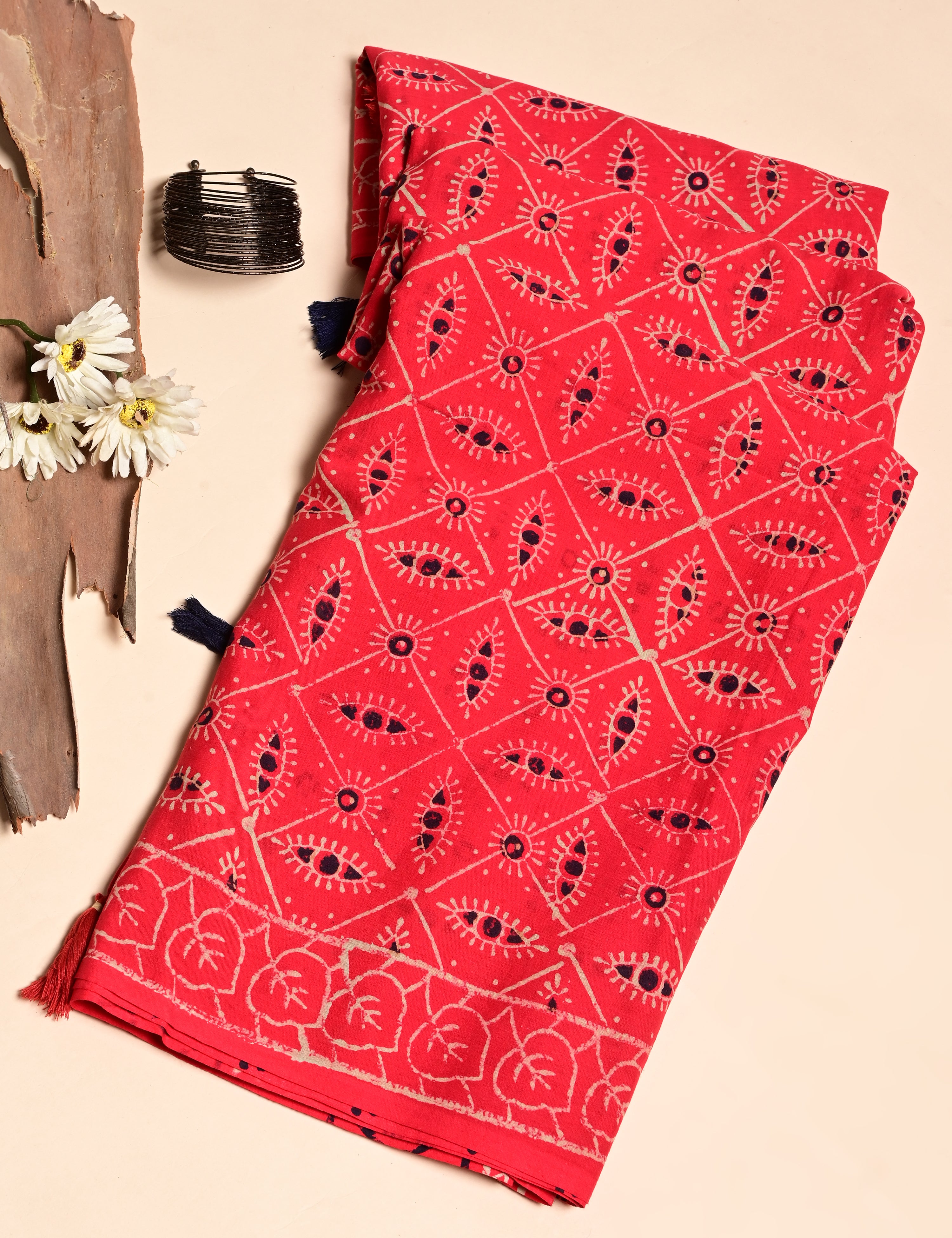 Nisarga Red Bagru Saree