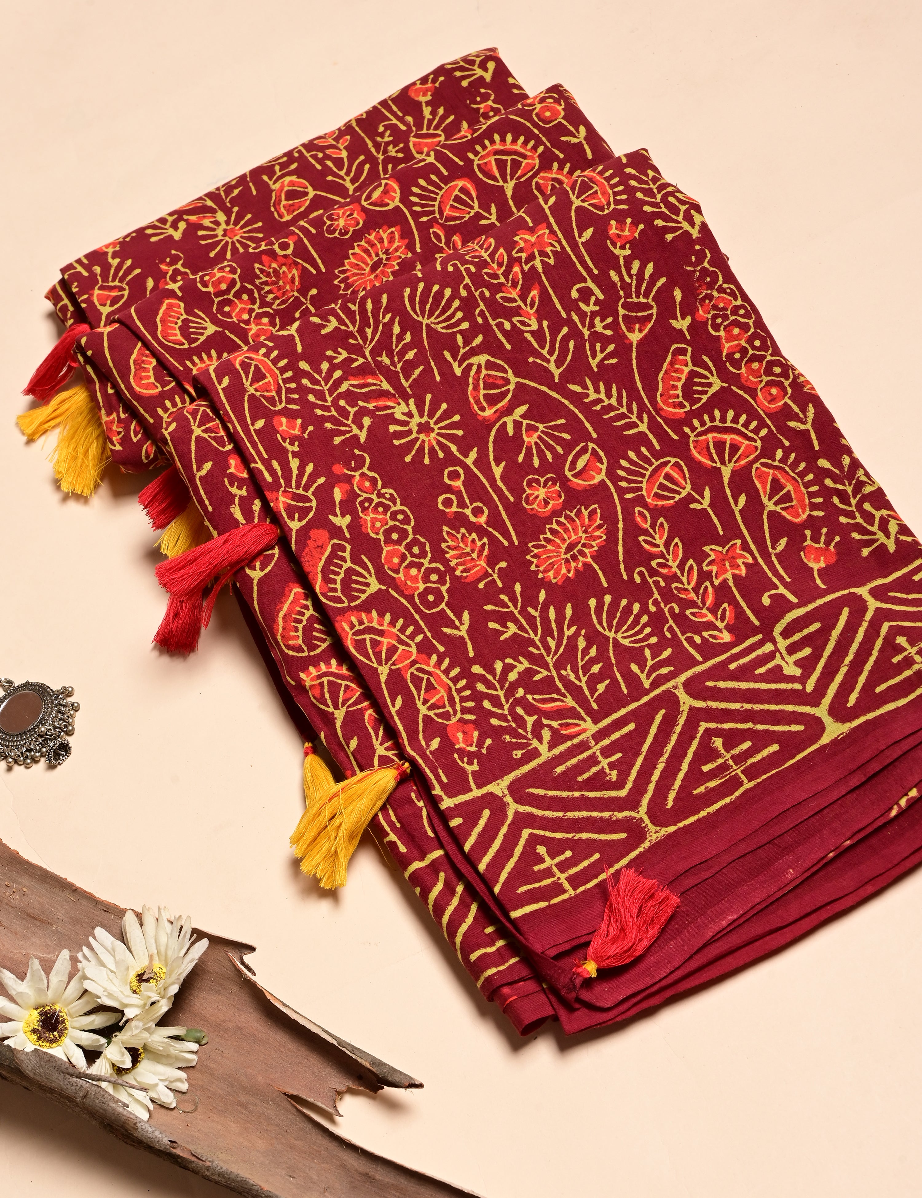 Nisarga Maroon Bagru Saree