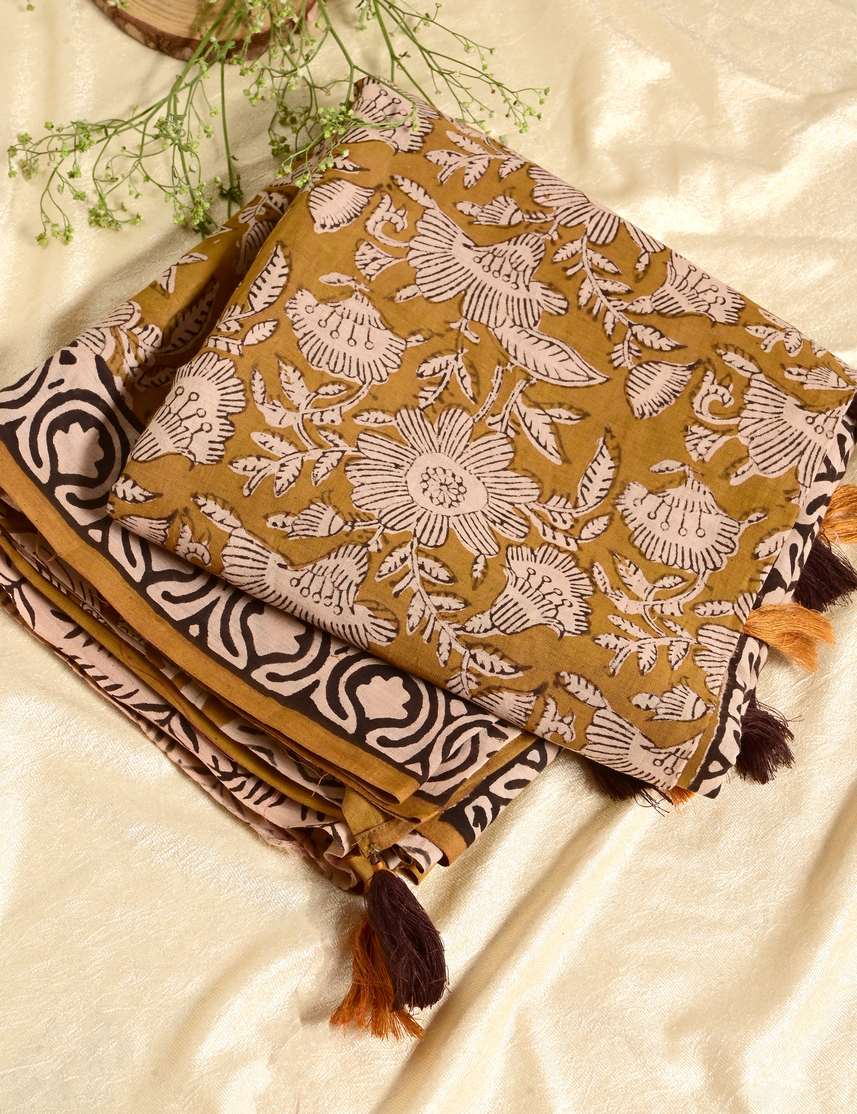 Nisarga Mustard Bagru Saree