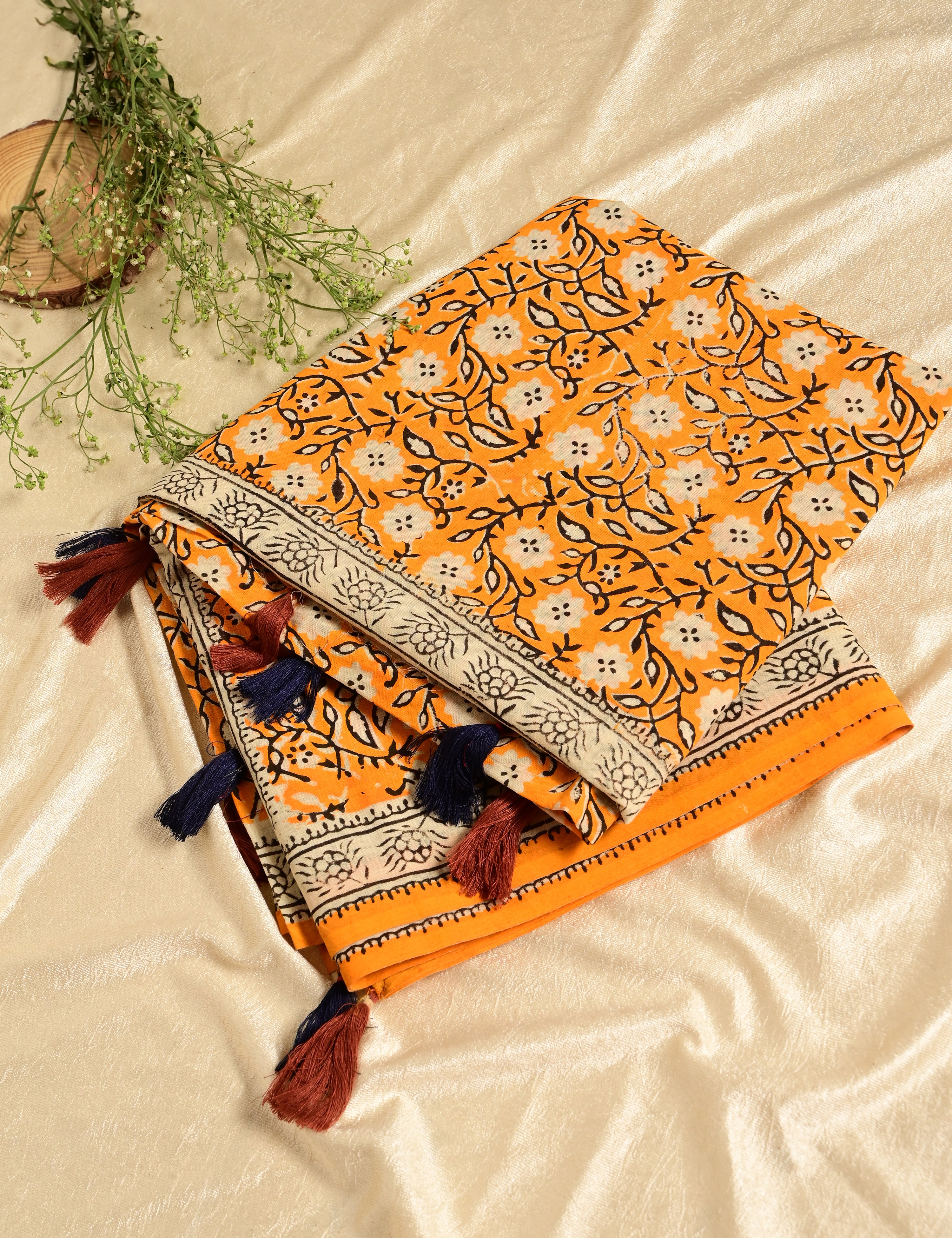 Nisarga Yellow Bagru Saree