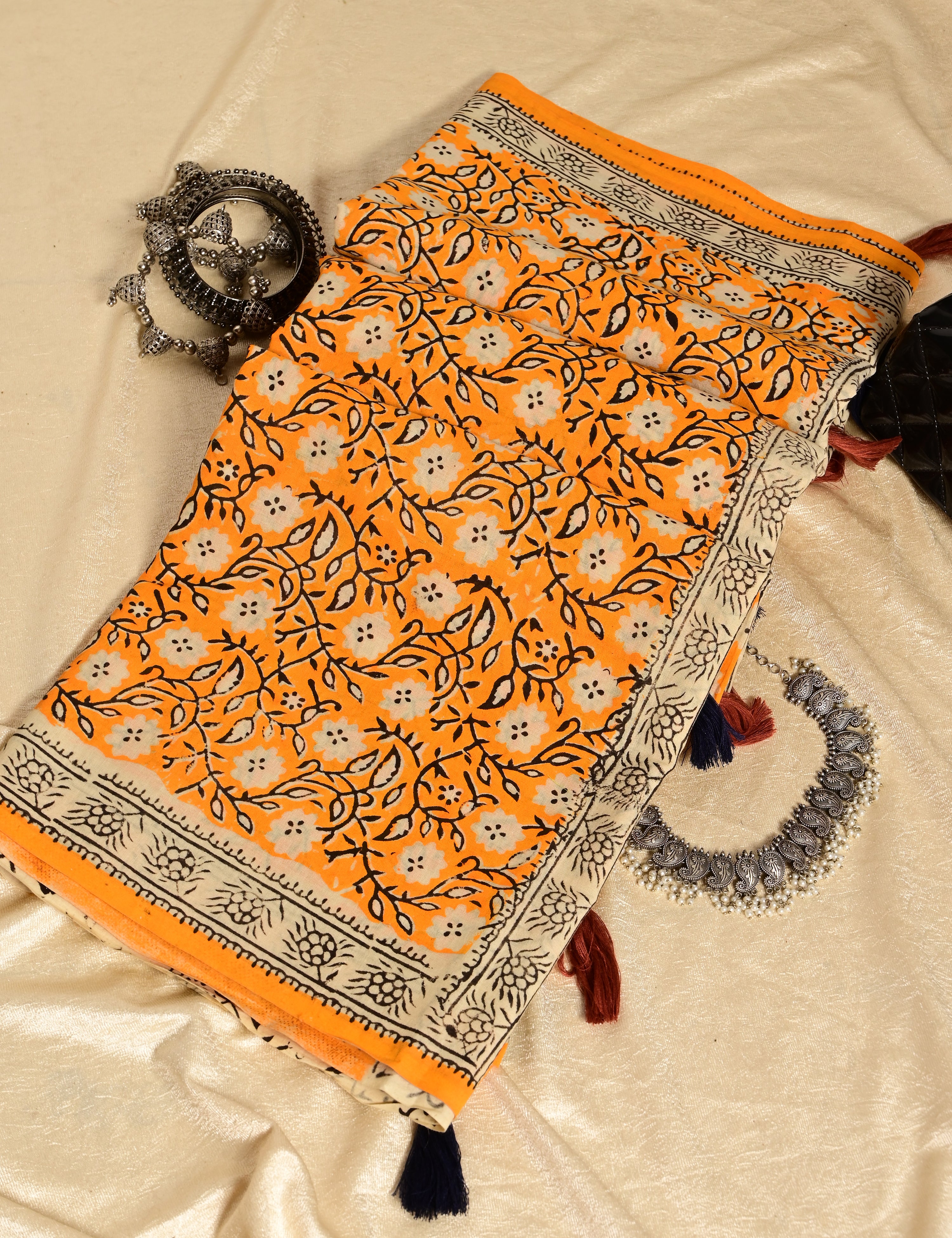 Nisarga Yellow Bagru Saree