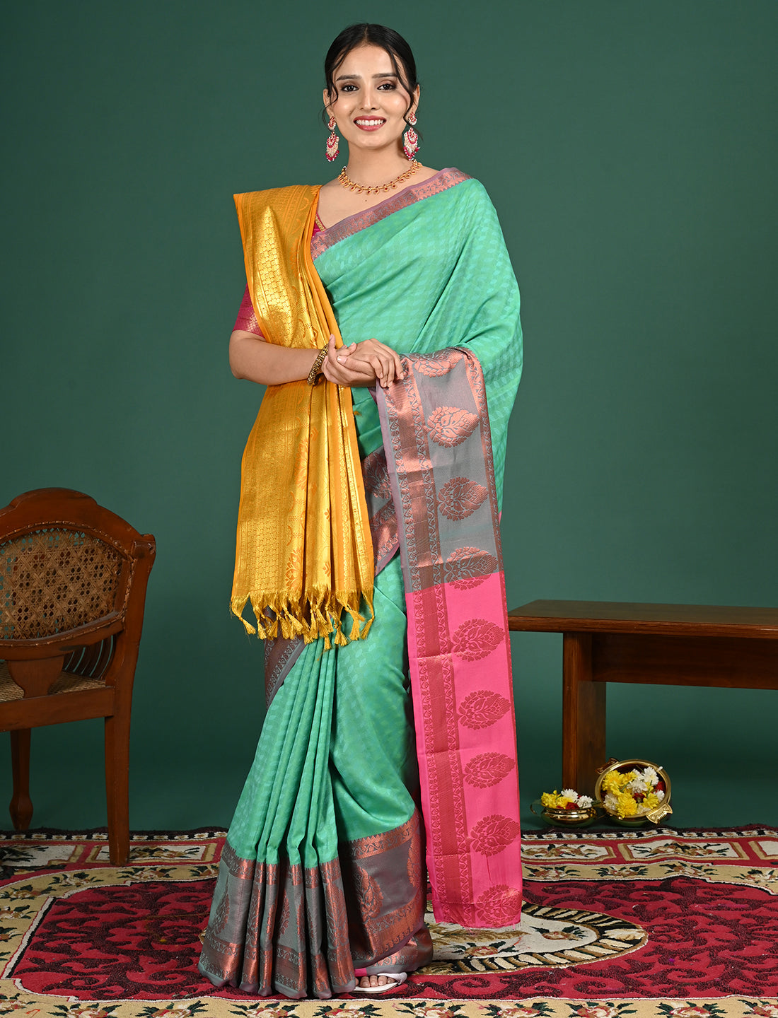 Kanakam Yellow South Silk Dupatta